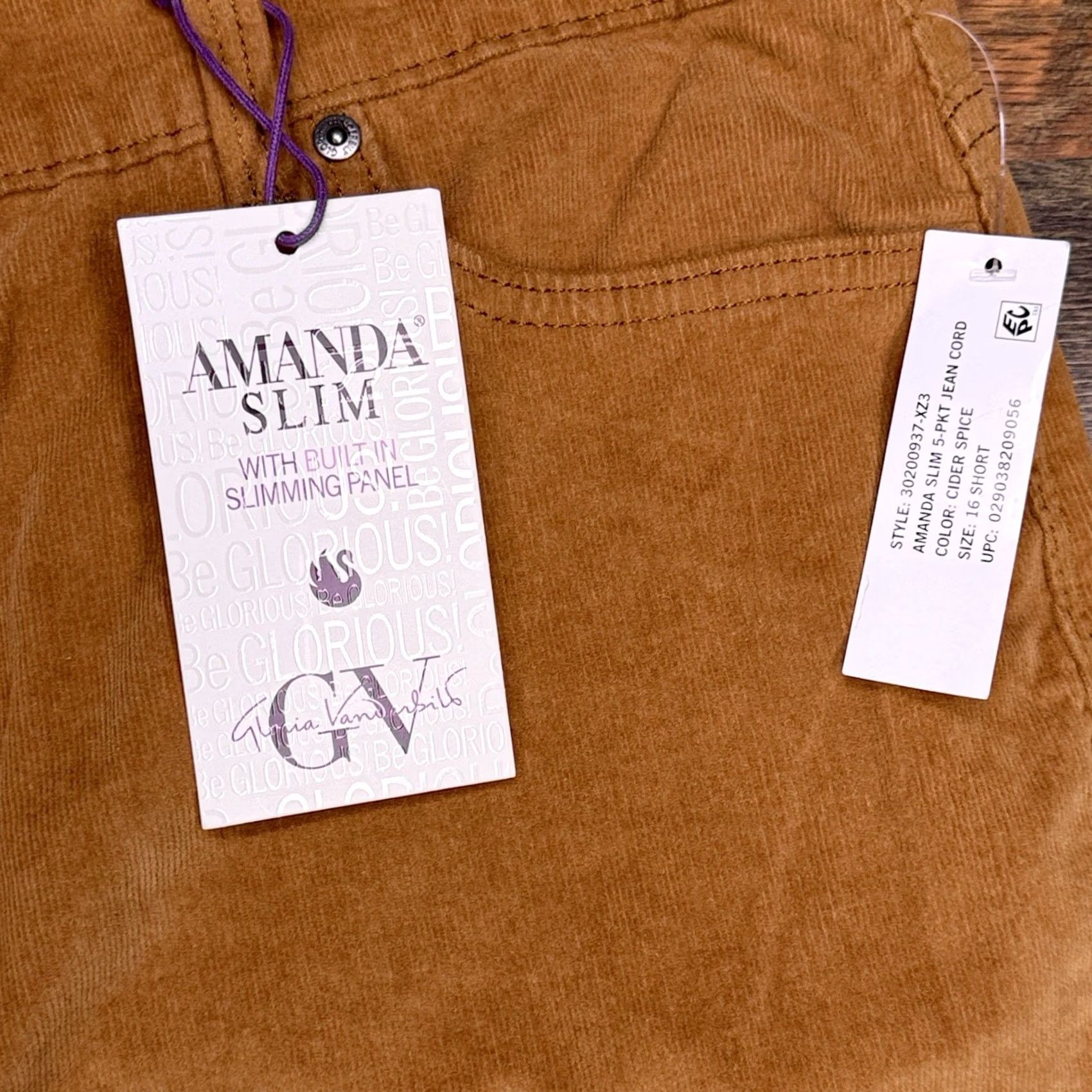 Gloria Vanderbilt Gloria Vanderbilt Amanda Slim Corduroy Pants Womens 16 Short Cider Spice Brown 5-Pocket Jeans City Slimming Straight Bag Logo New Size 38" / US 16 / IT 52 - 5 Thumbnail