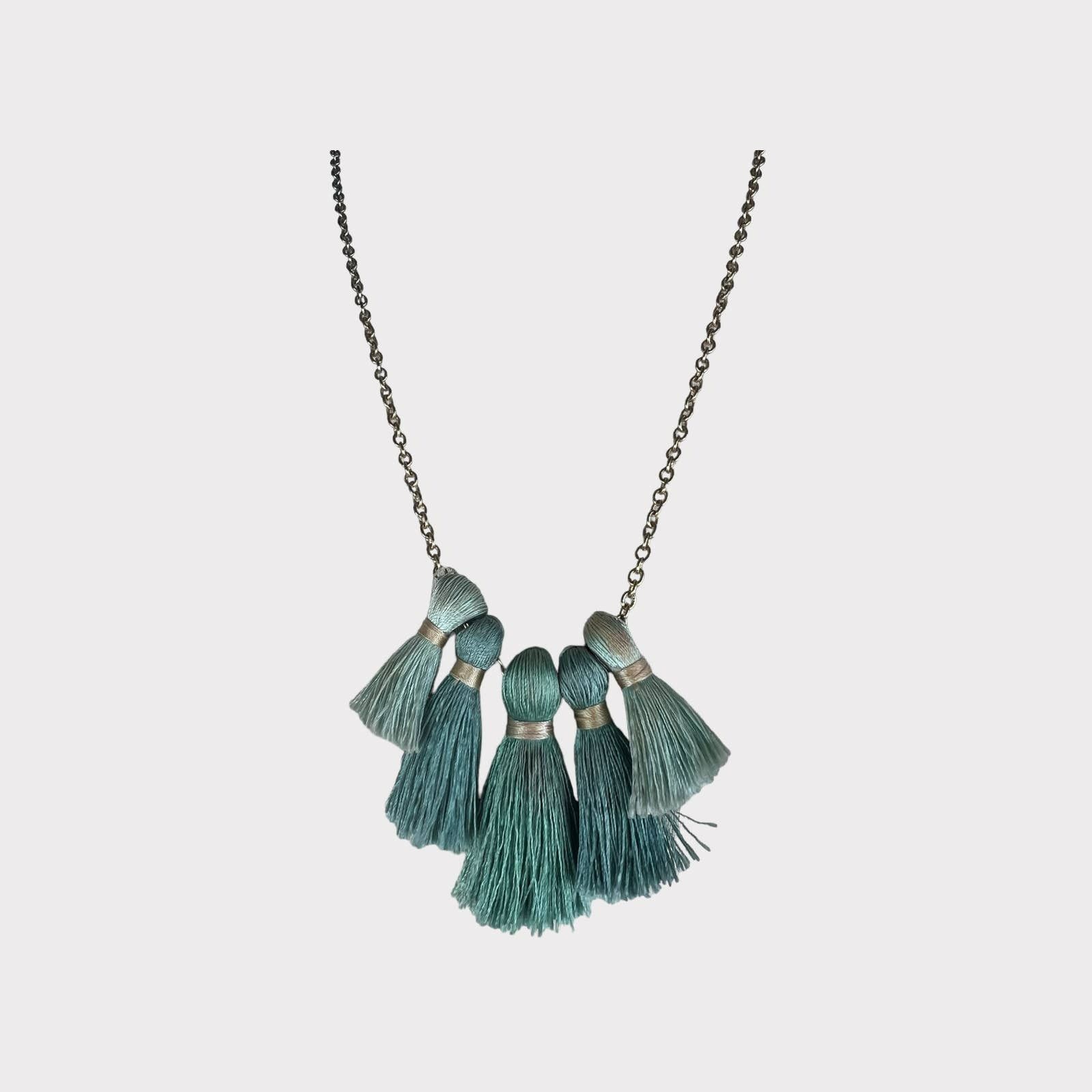 Vintage Miss Ivy Pearl | Five Tassel Necklace Teal Gold Tone | 24" Size ONE SIZE - 3 Thumbnail