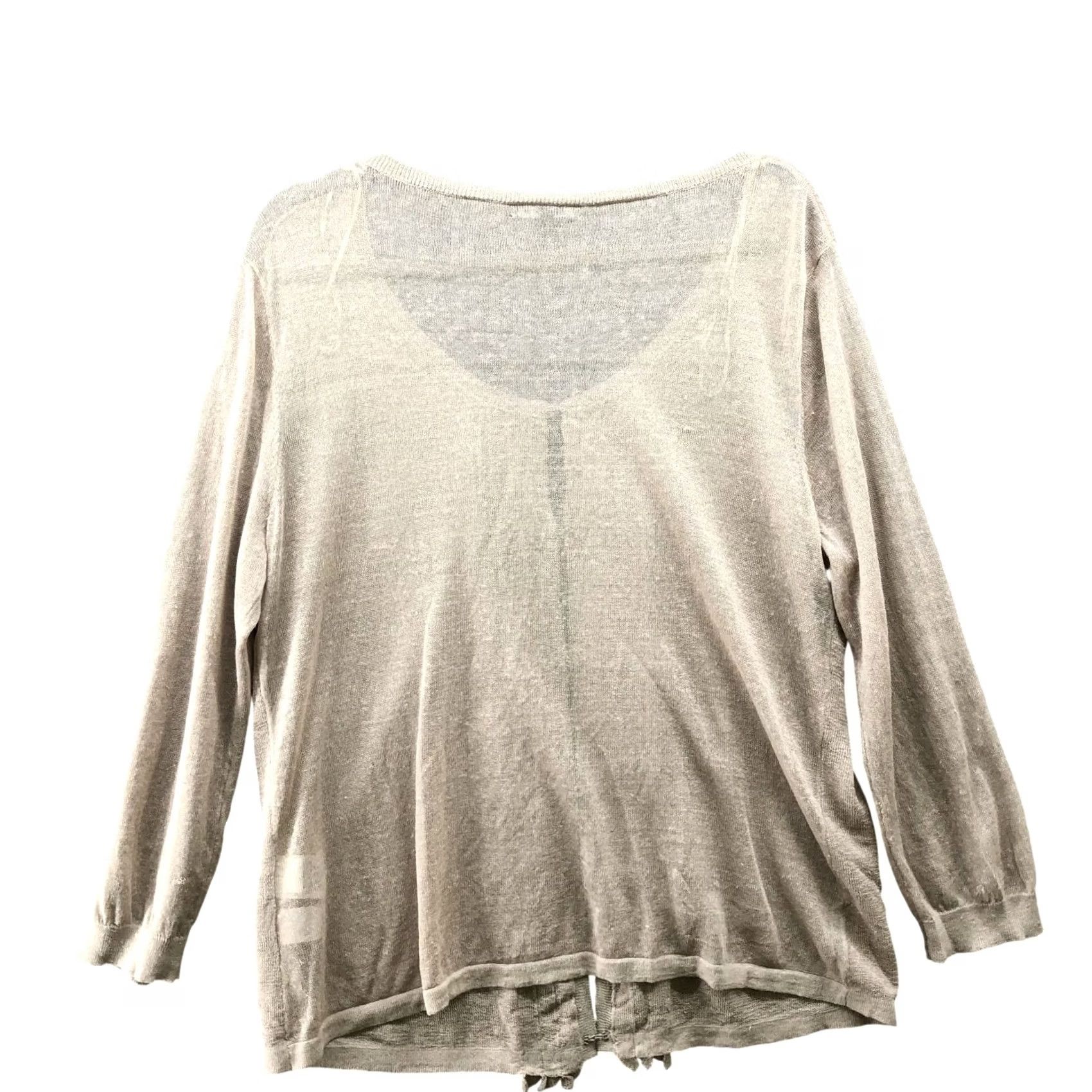Ann Taylor Anne Klein Linen Blend Cardigan Womens XL Beige Open Knit Ruffle Front Hook Size XL / US 12-14 / IT 48-50 - 2 Thumbnail