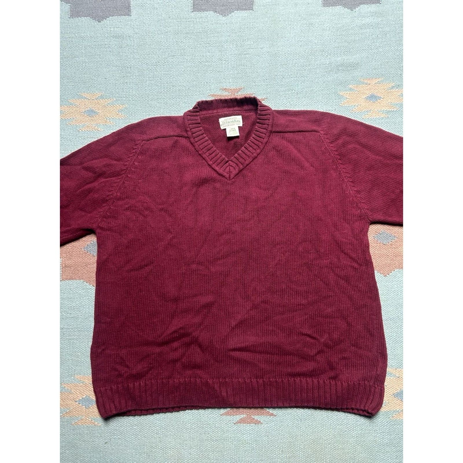 Vintage VINTAGE St John’s Bay V-Neck Sweater Cotton Knit Heavy Red Women’s Large Size L / US 10 / IT 46 - 2 Thumbnail