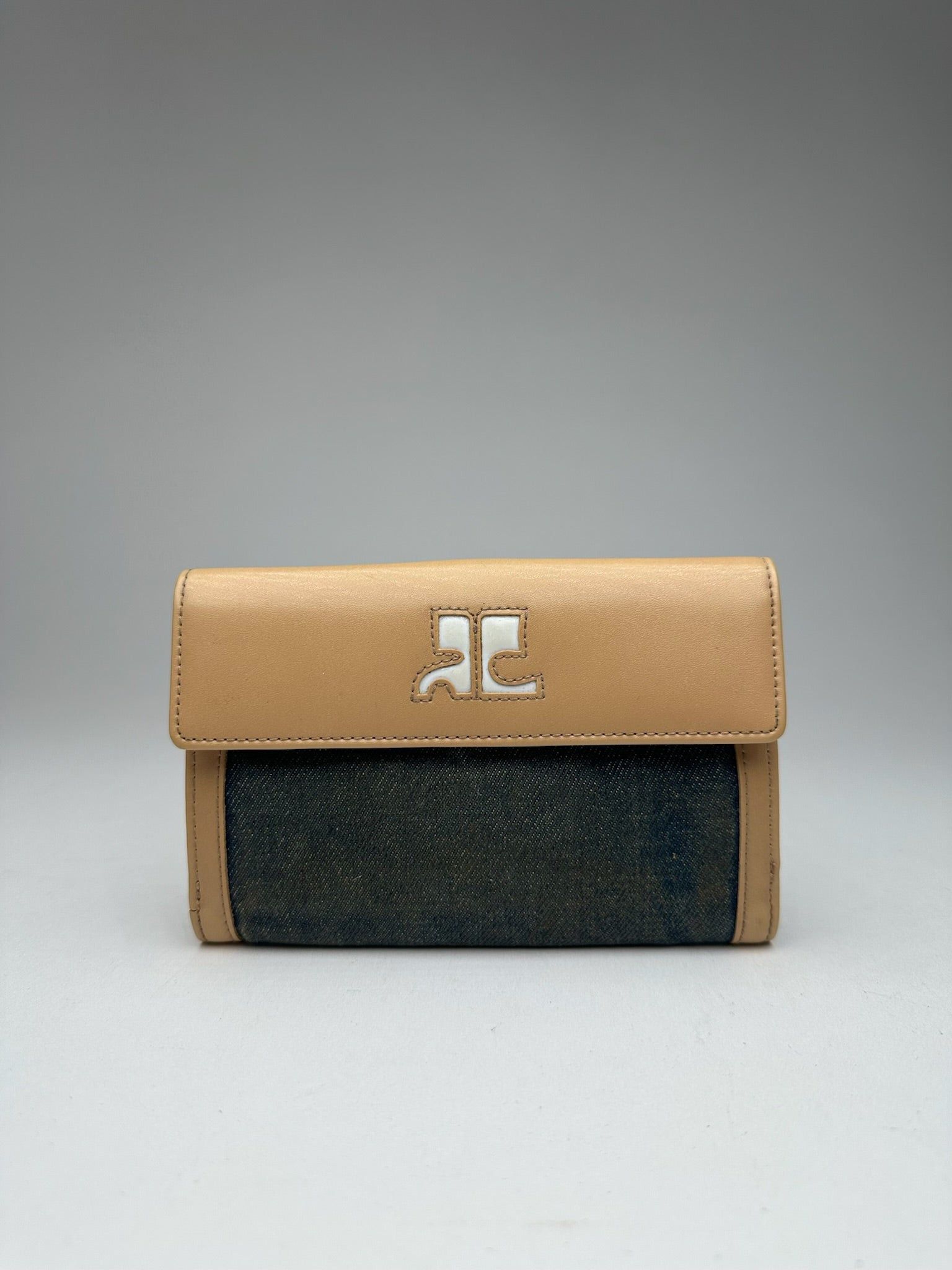 Courreges Vintage Leather Denim Wallet brown navy Size ONE SIZE - 1 Thumbnail