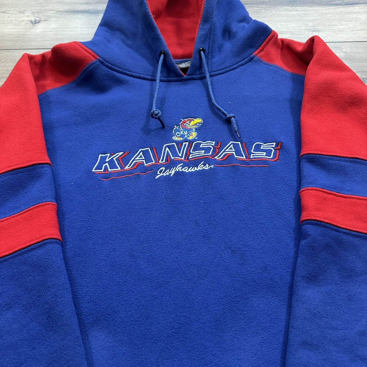 Other Vintage 90s Kansas Jayhawks Red and Blue Embroidered Hoodie Size US XL / EU 56 / 4 - 5 Thumbnail