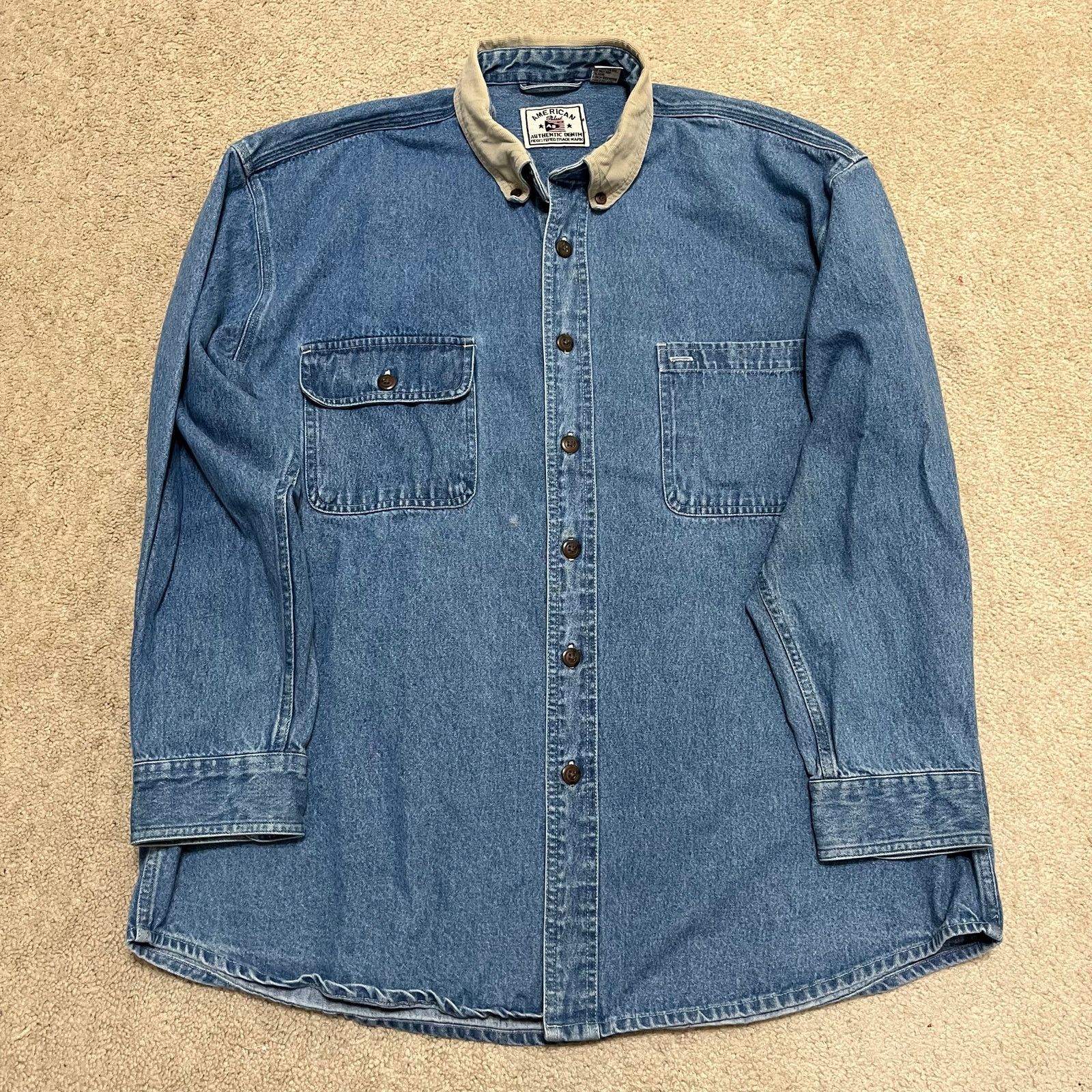 Other Vintage American Blue Corduroy Collar Denim Jean Button Up Size US XL / EU 56 / 4 - 1 Thumbnail