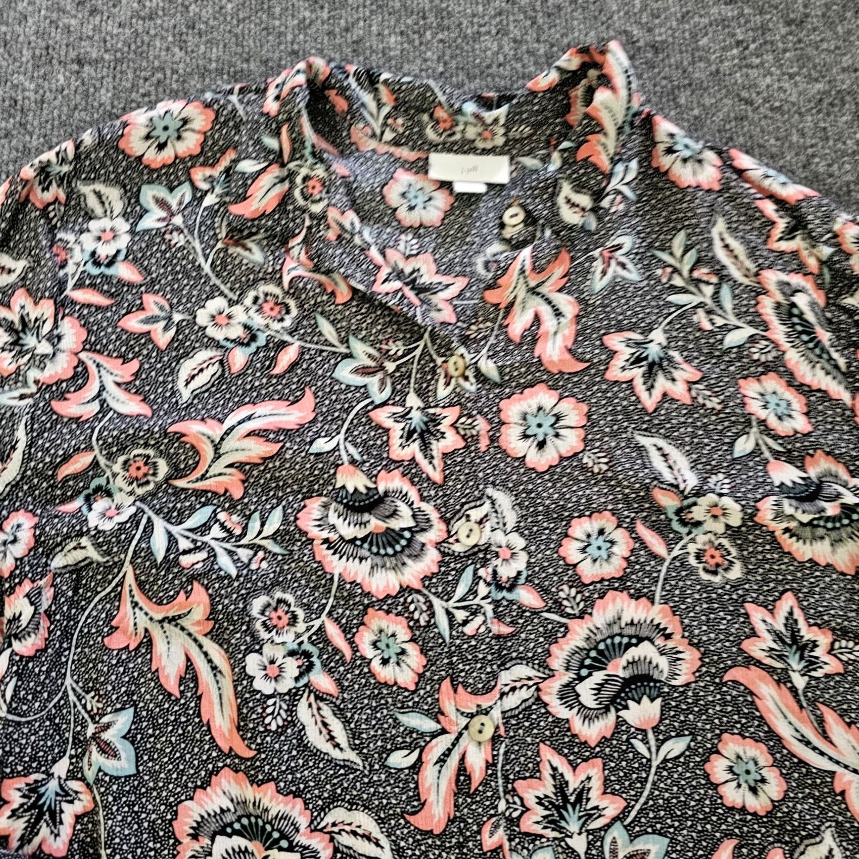 J. Jill J. Jill Blouse Tunic Women L Black Pink Floral Button Long Sleeve Collared Career Shirt Size L / US 10 / IT 46 - 2 Thumbnail