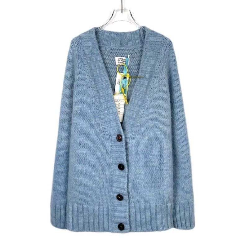 Maison Margiela V-neck single-breasted blue alpaca wool kni