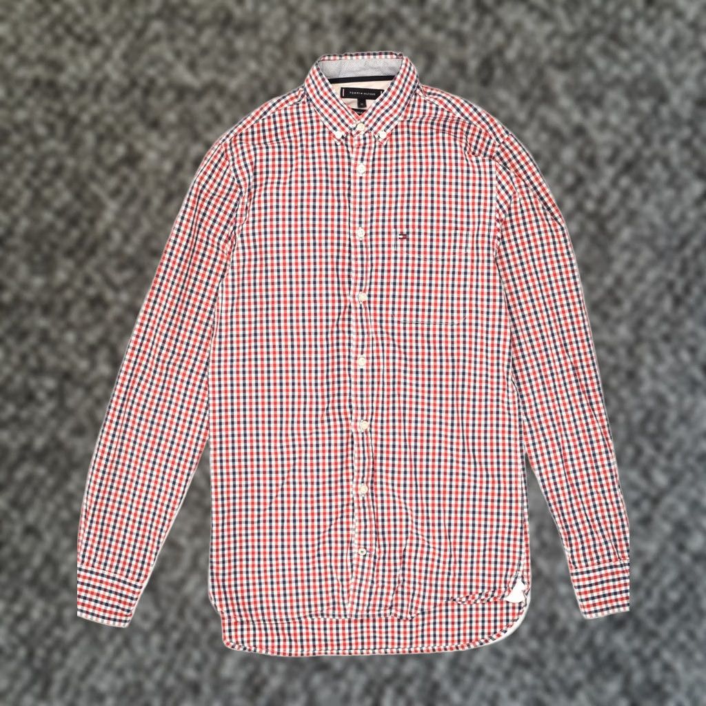 Tommy Hilfiger TOMMY HILFIGER Mens Shirt XS Red Gingham Cotton Regular Fit Size US XS / EU 42 / 0 - 1 Thumbnail