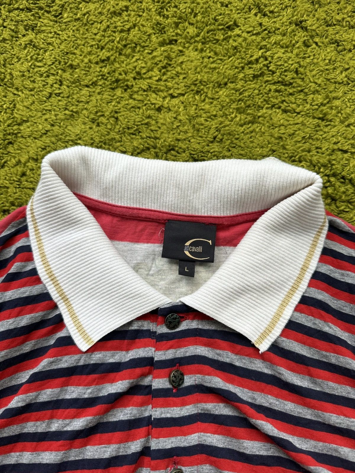 Just Cavalli × Roberto Cavalli × Vintage Just Cavalli 2000s archive vintage striped polo t-shirt Size L / US 10 / IT 46 - 3 Thumbnail
