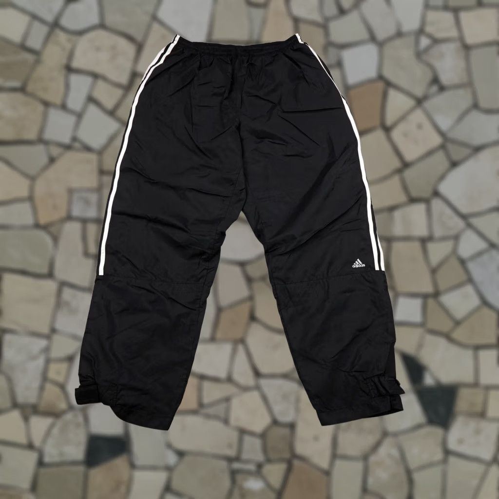 Adidas VINTAGE Adidas Pants Mens 2XL Black Windbreaker Track Warmup White Stripe 90s Size US 39 - 1 Thumbnail