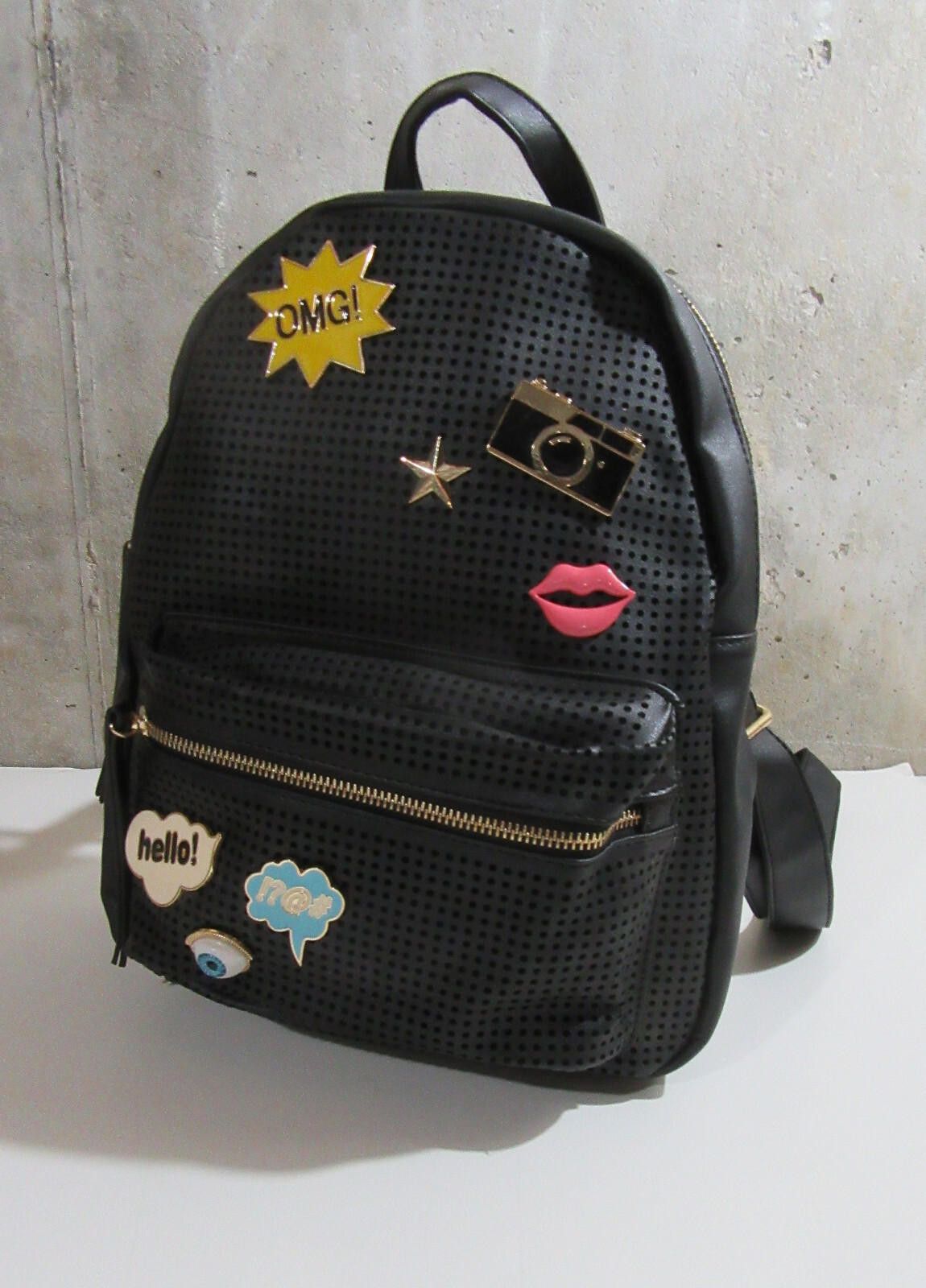 Designer Imoshion Vegan Leather Backpack Emoji Symbols Black OMG Size ONE SIZE - 3 Thumbnail