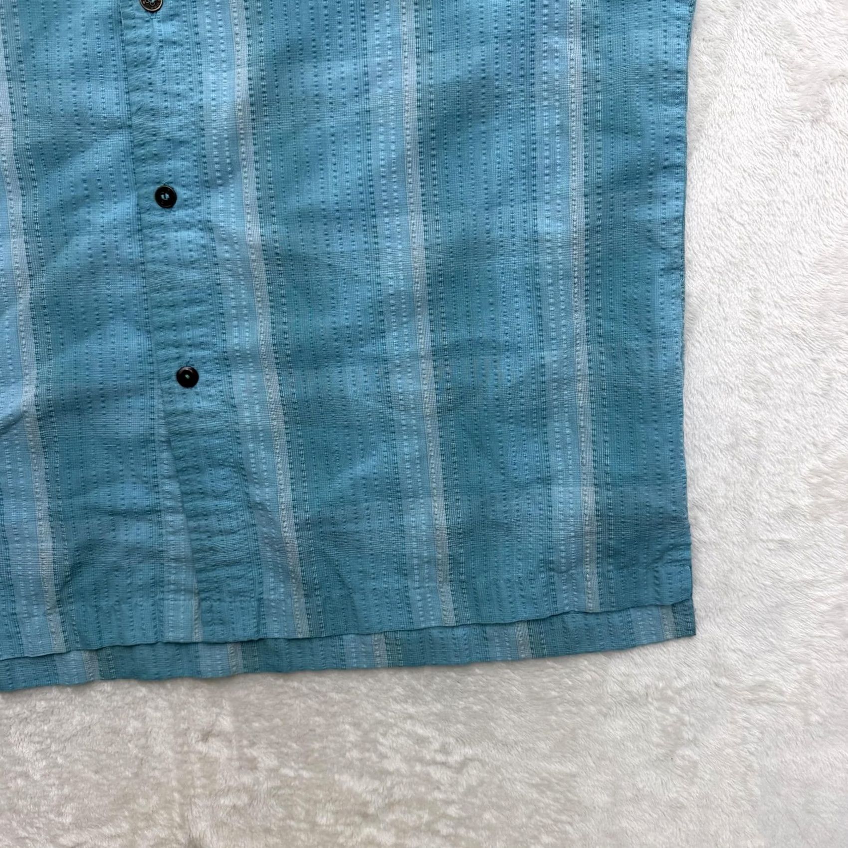 Vintage SCOTT Shirt Mens XL Blue Striped Textured Woven Casual Button Up Short Sleeve Size US XL / EU 56 / 4 - 4 Thumbnail