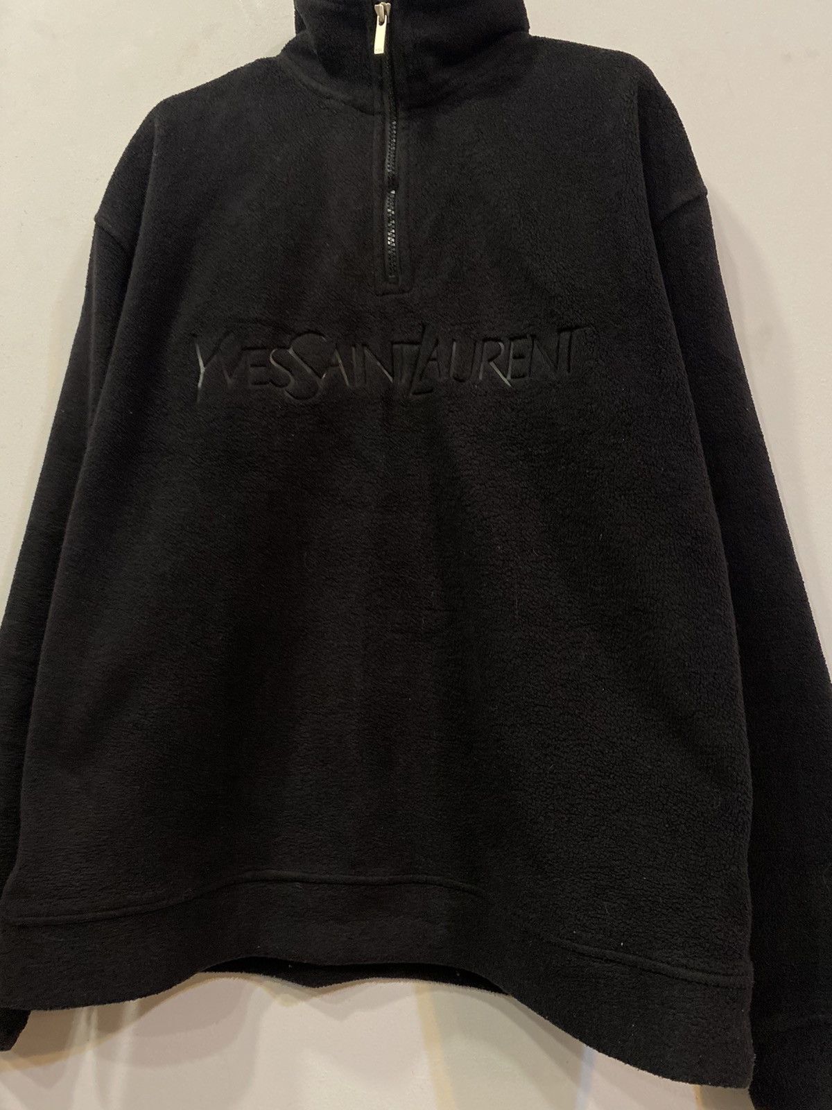 Yves Saint Laurent Fleece Black YSL Sweatshirt 1/4 Quarter Zip Big Logo Sweater Size US L / EU 52-54 / 3 - 2 Thumbnail