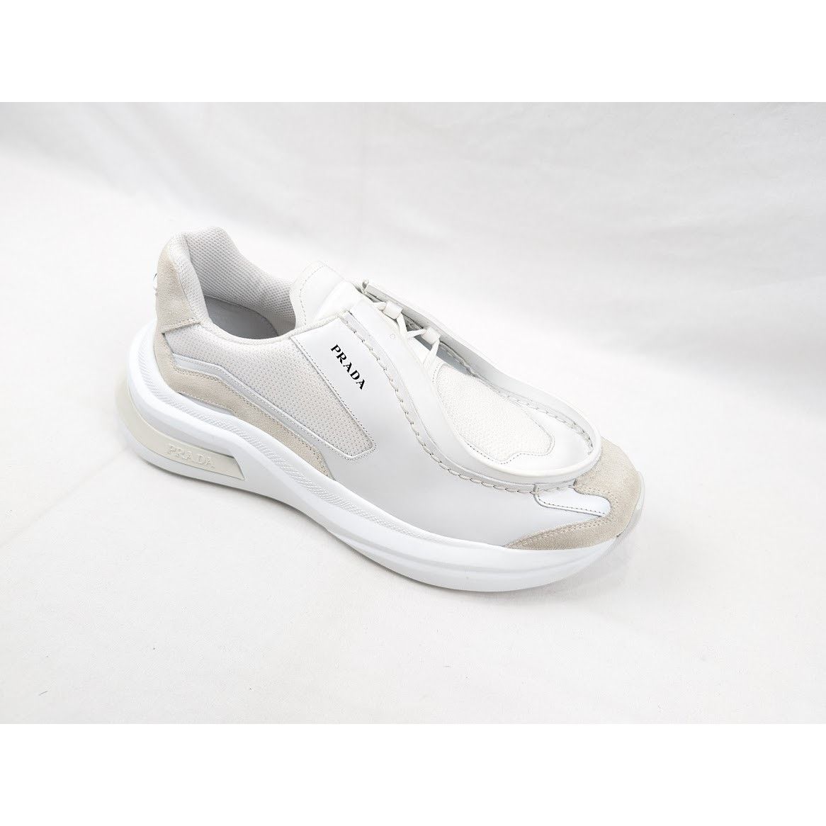 Prada o1rshd1 Brushed Leather Sneakers Bike Fabric Suede in White Size US 11 / EU 44 - 2 Thumbnail