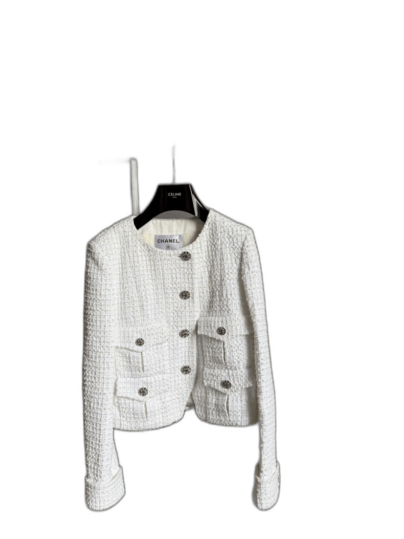 Chanel Chanel White Four Pocket Woven Jacket Size S / US 4 / IT 40 - 1 Thumbnail