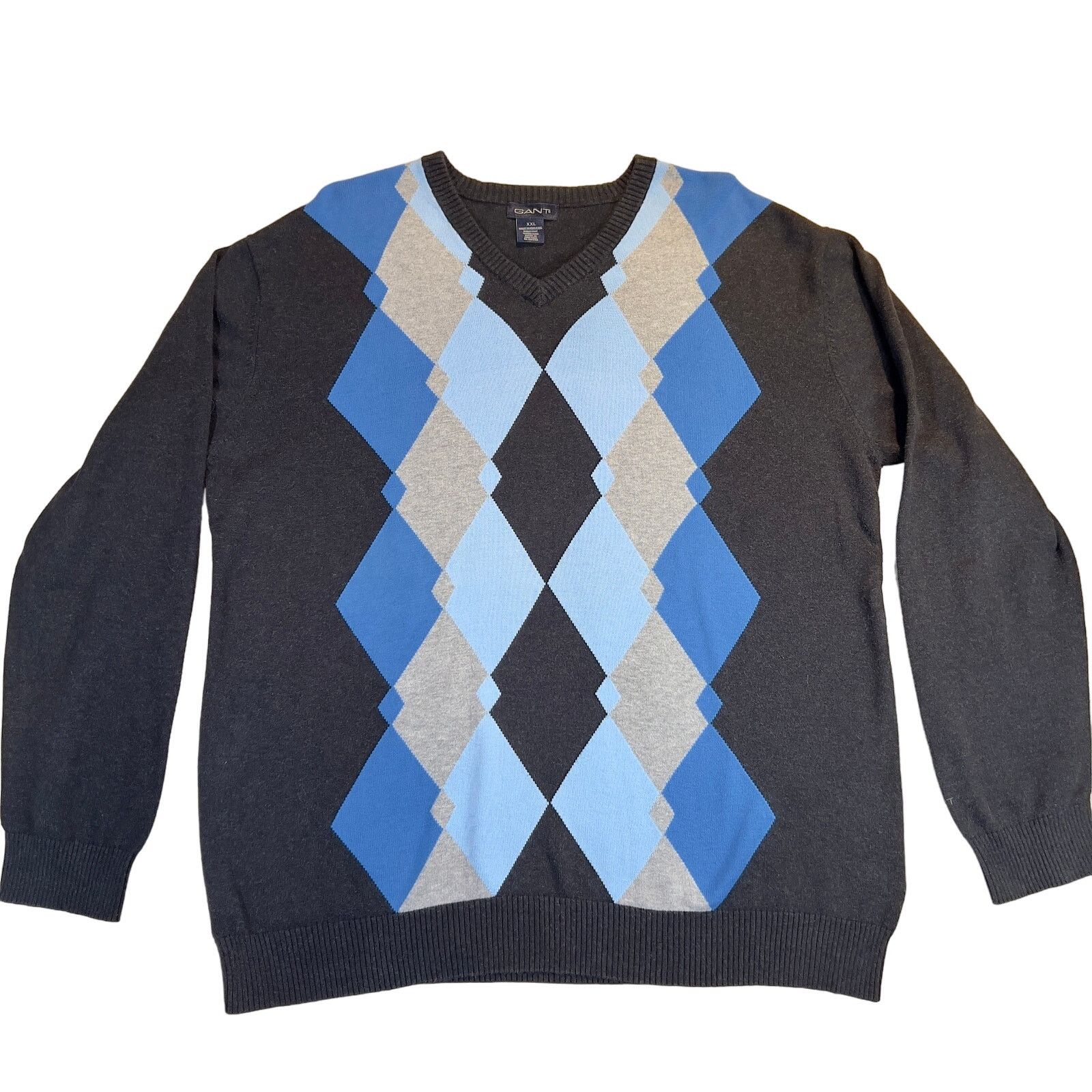 Gant Gant Vintage Made in Hong Kong Blue Argyle V-Neck Sweater Size US XXL / EU 58 / 5 - 1 Thumbnail