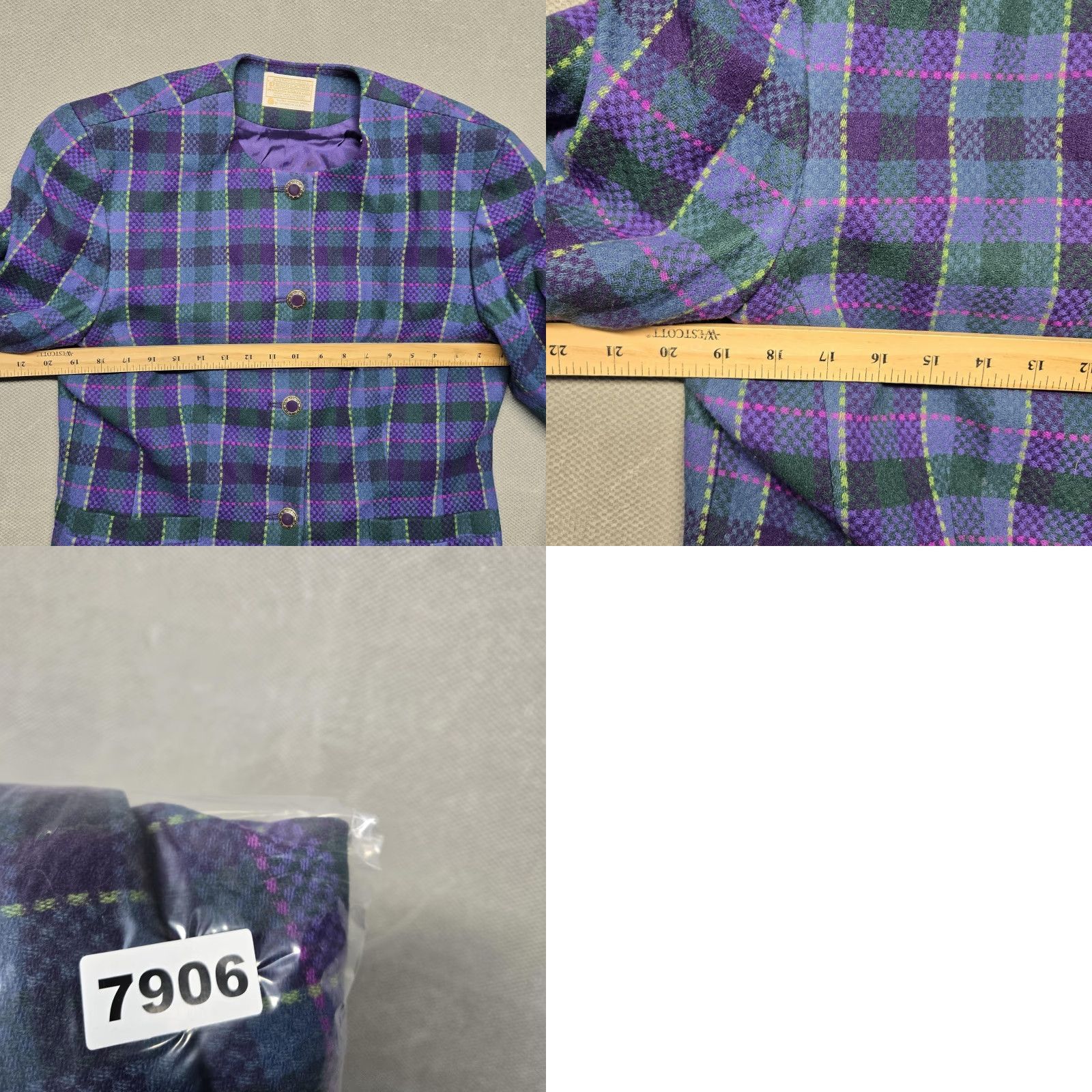 Pendleton VINTAGE Pendleton Blazer Womens Medium Purple Plaid Wool Lined Collarless Jacket Size M / US 6-8 / IT 42-44 - 10 Thumbnail