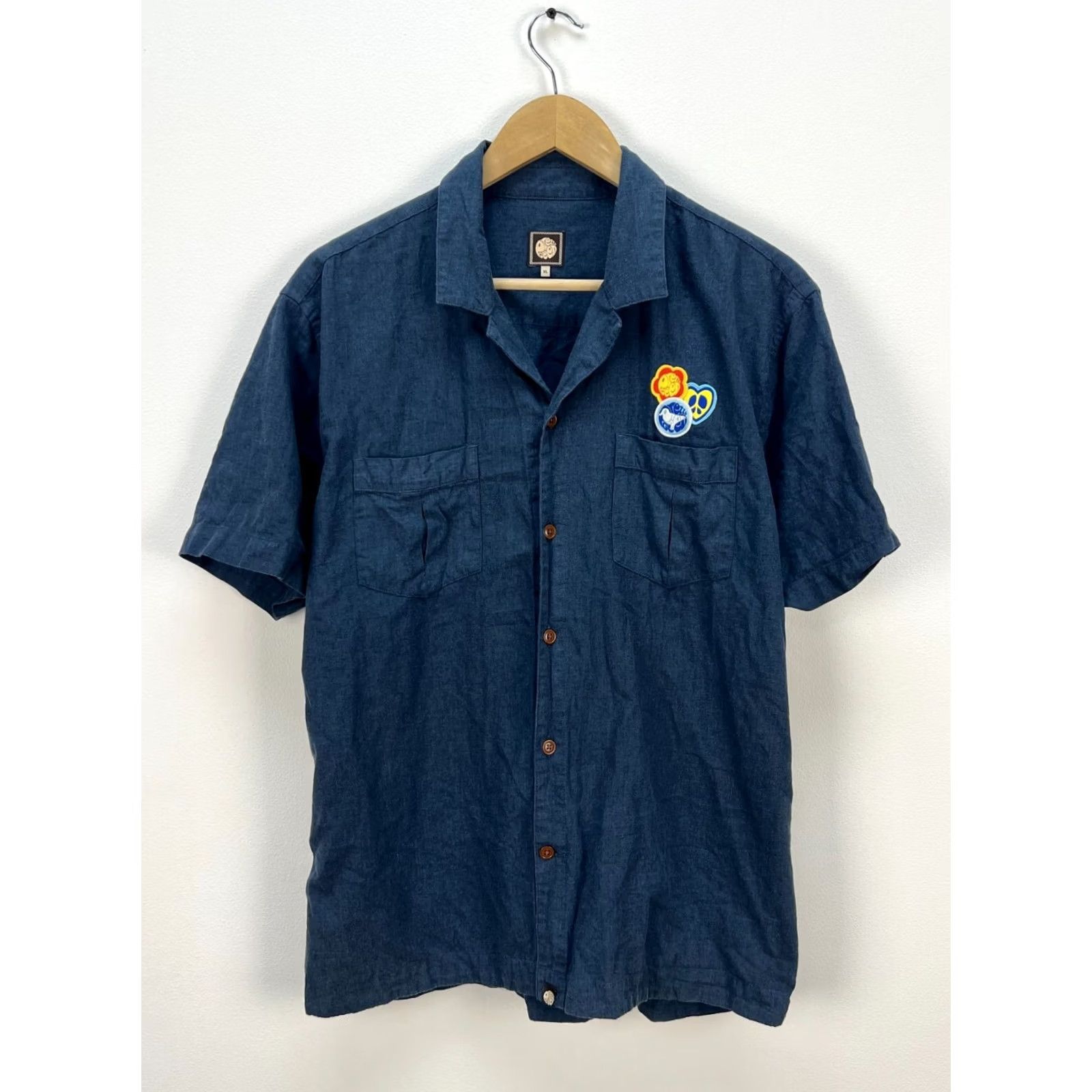 Pretty Green Pretty Green Shirt Button-Up Short Sleeve Logo Mens L/XL Blue Vintage Cotton Shirt Size US L / EU 52-54 / 3 - 2 Thumbnail