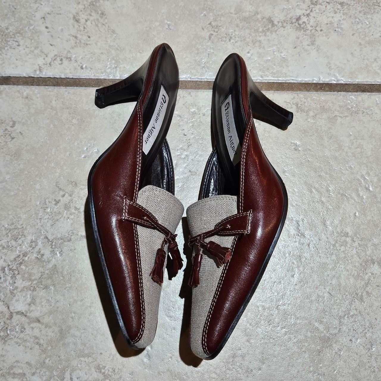 Etienne Aigner vintage cottagecore boho leather and canvas mule shoes Size US 7.5 / IT 37.5 - 3 Thumbnail