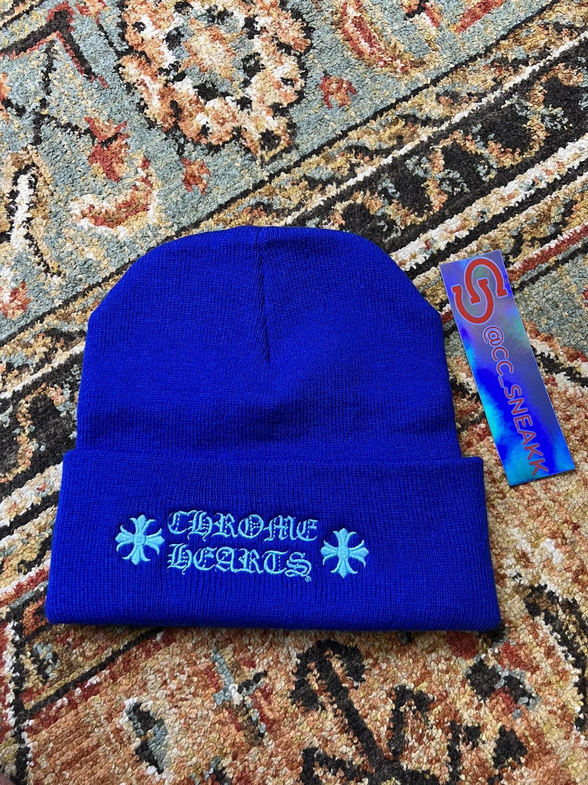 image of Chrome Hearts Blue Embroidered Beanie, Men's