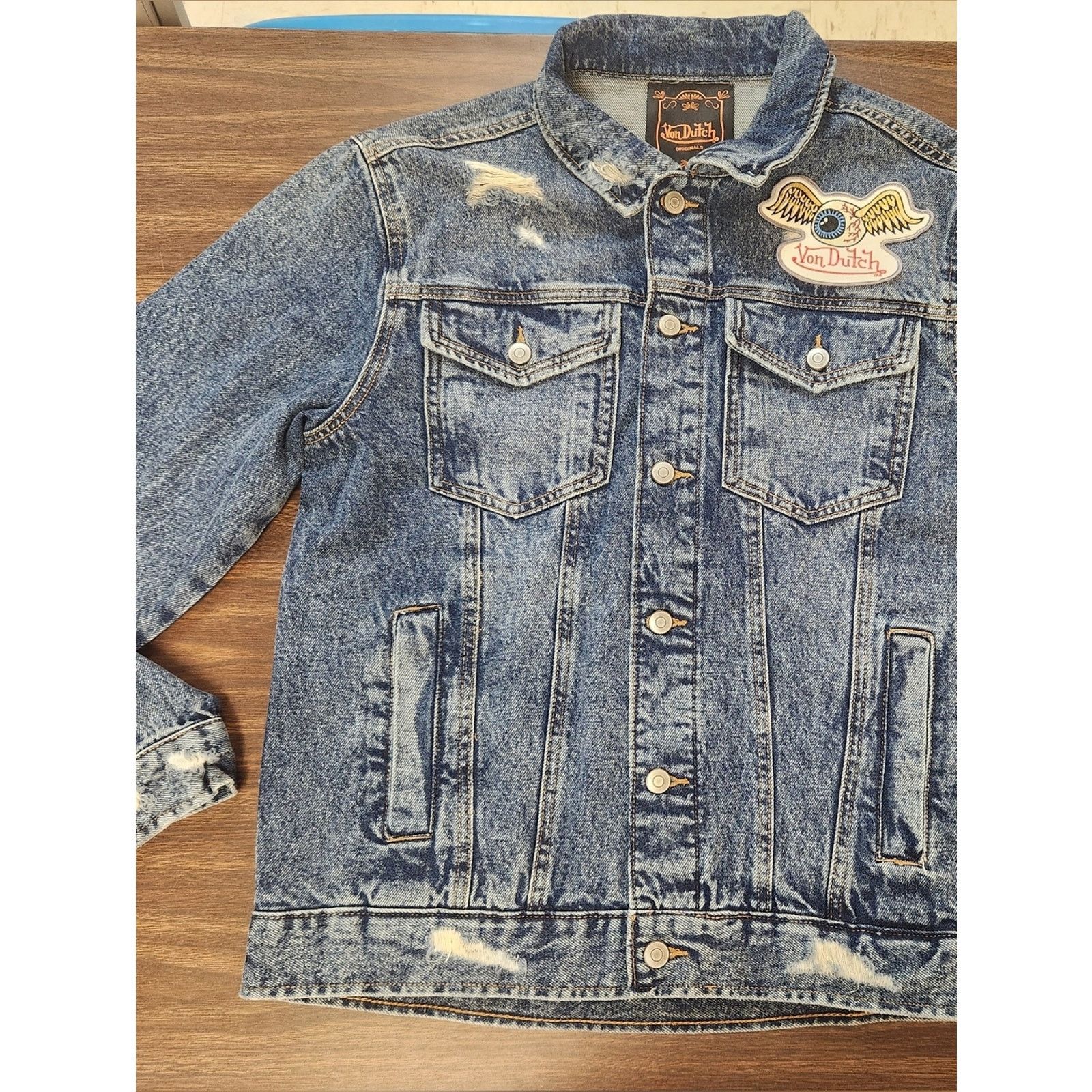 Von Dutch New Von Dutch Denim Jacket Mens Wings Eye Patch Button Up Size US M / EU 48-50 / 2 - 4 Thumbnail