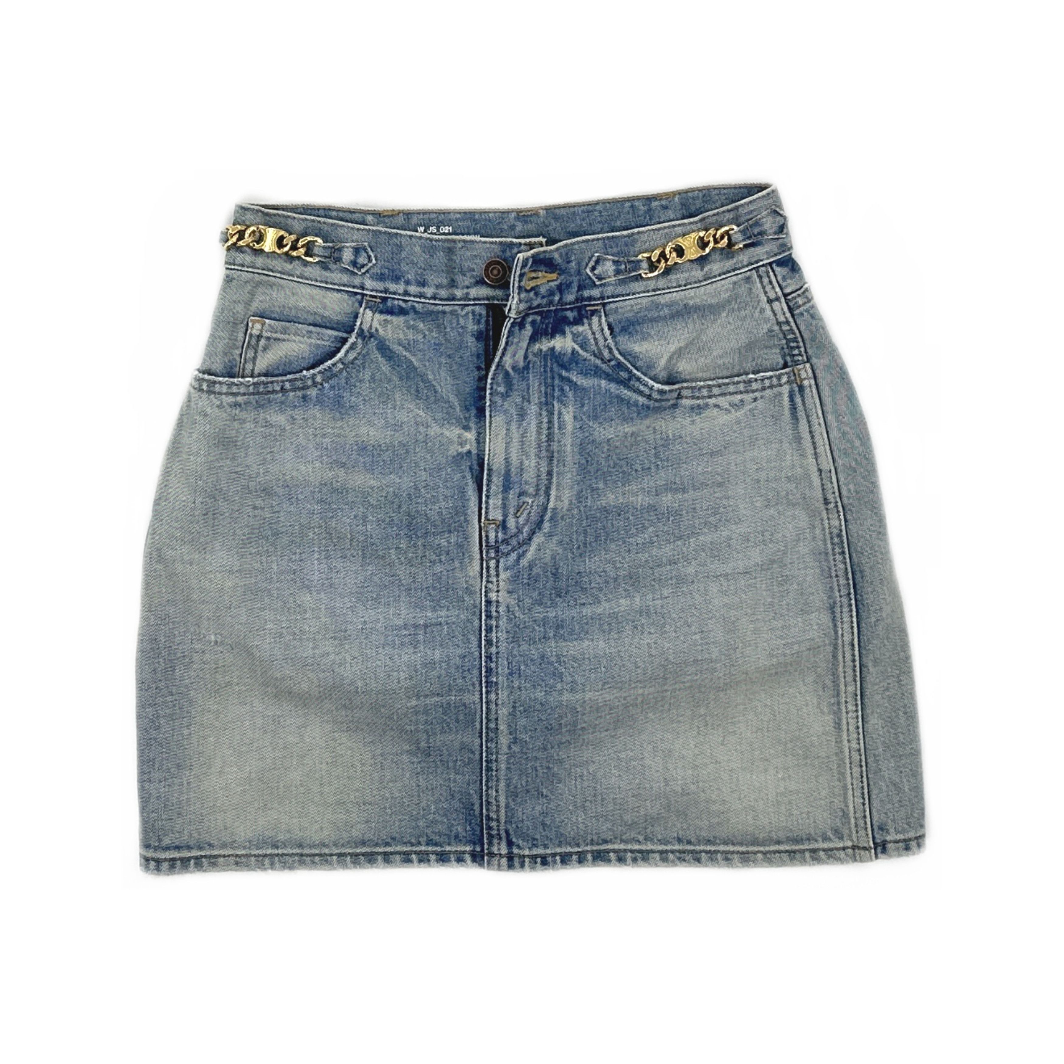 Celine Celine Chain Detail Denim Mini Skirt Size 27 Size 27" / US 4 / IT 40 - 1 Thumbnail