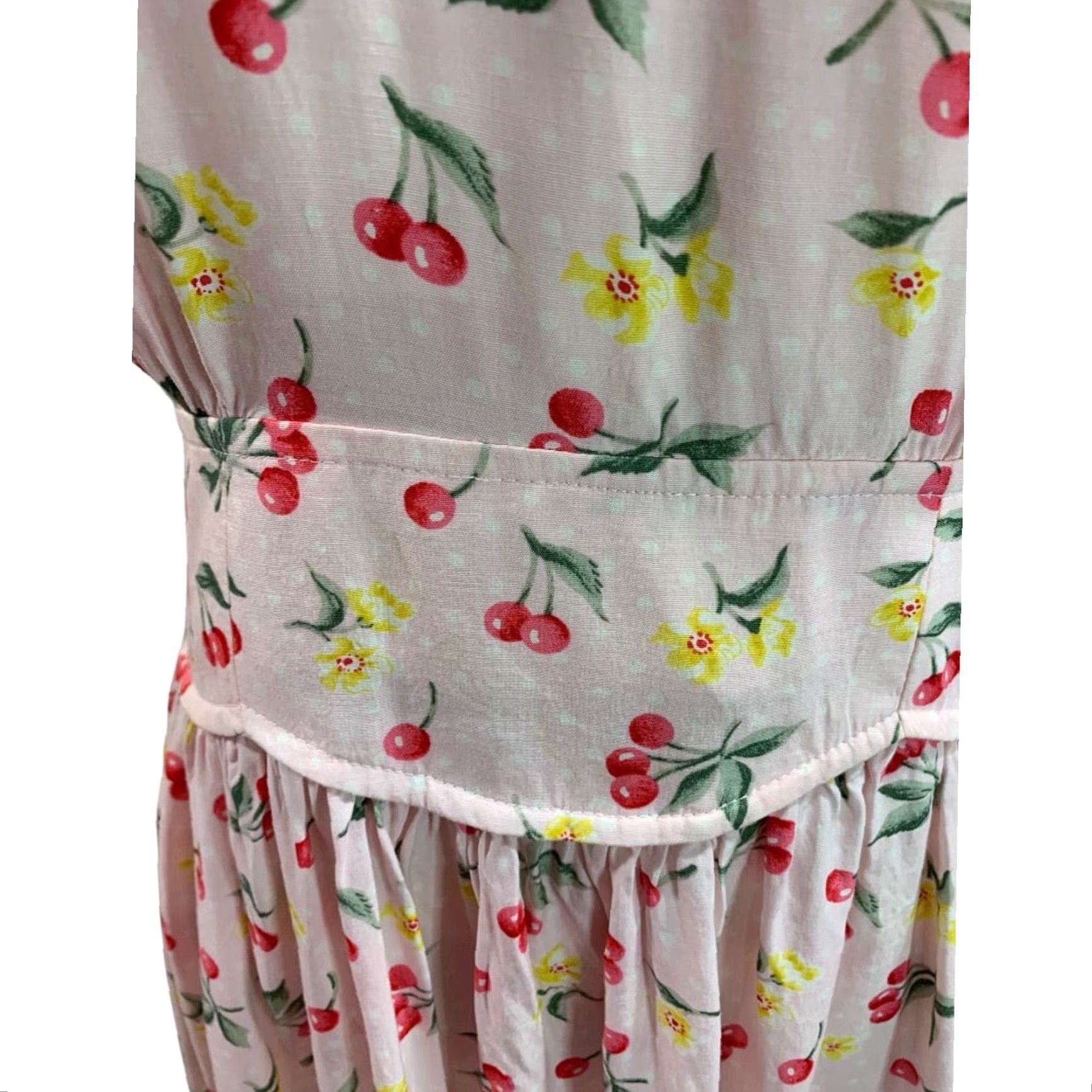 Pinko VINTAGE Karen Stevens Midi Dress 10P Petite Women Pink Cherry Print 1990s Size L / US 10 / IT 46 - 3 Thumbnail
