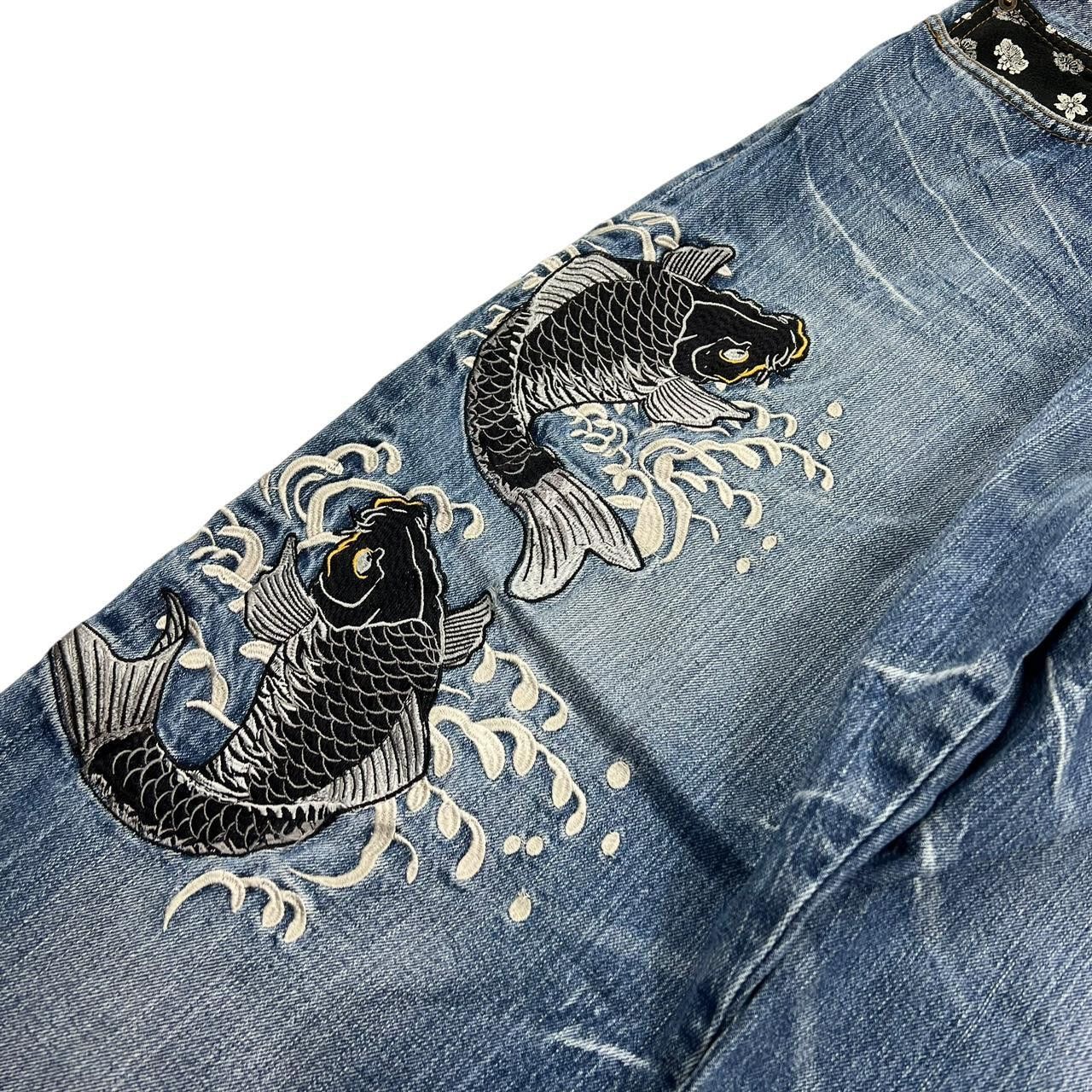 Japanese Brand Vintage Embroidered Koi Fish Japanese Denim Jeans - Waist 36 Size US 36 / EU 52 - 3 Thumbnail