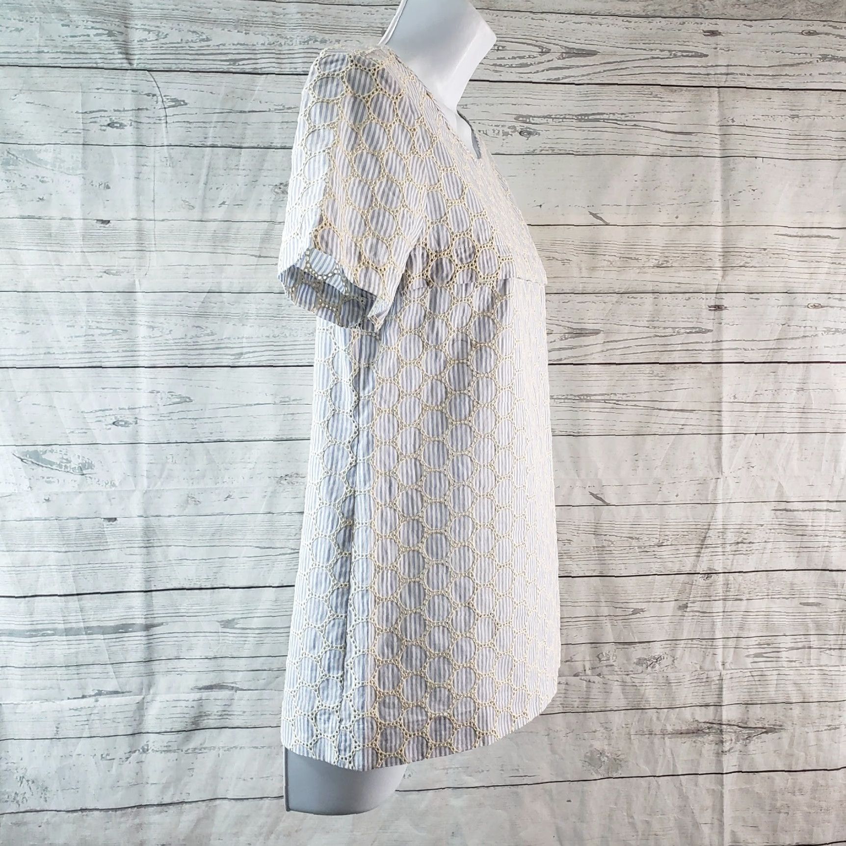 J.Crew VINTAGE J Crew Womens Top Sz 0 Blue White Striped Embroidered Short Sleeve Cotton Size XS / US 0-2 / IT 36-38 - 3 Thumbnail