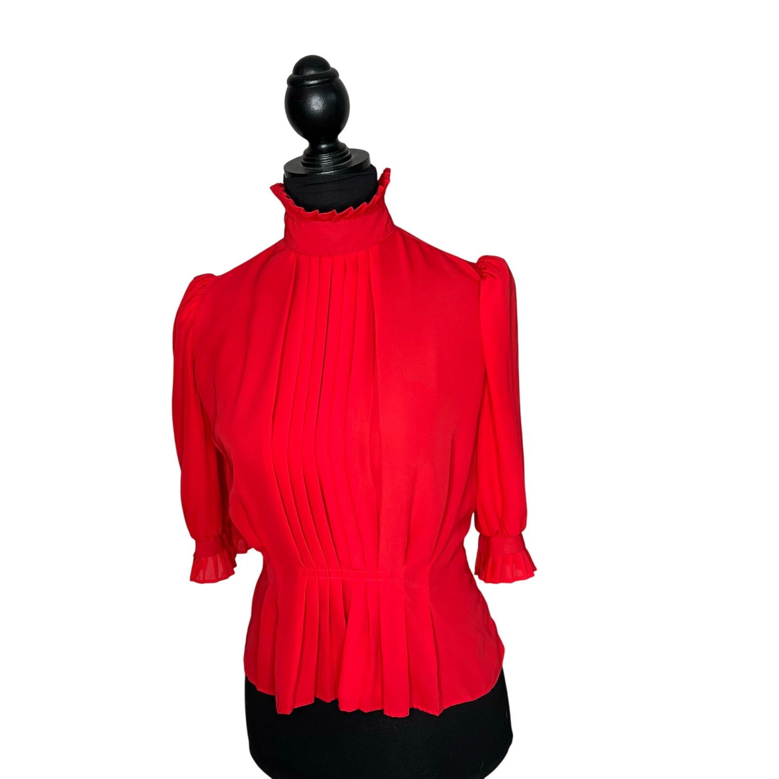 Other First Glance 80’s red pleated high neck blouse Size Small Size S / US 4 / IT 40 - 1 Thumbnail