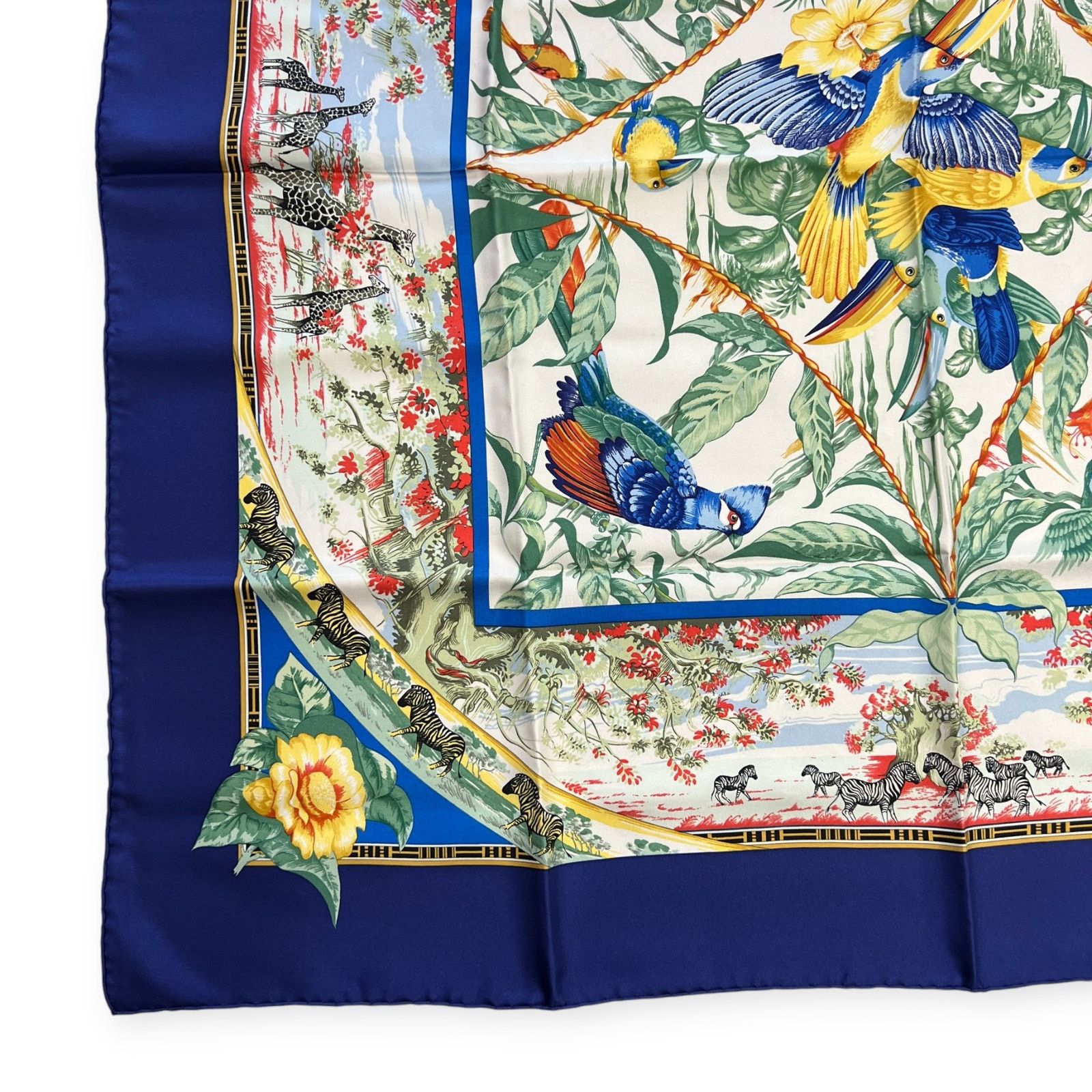 Hermes Hermes Tropiques 90 Silk Scarf Blue Tropical Bird Size ONE SIZE - 13 Thumbnail
