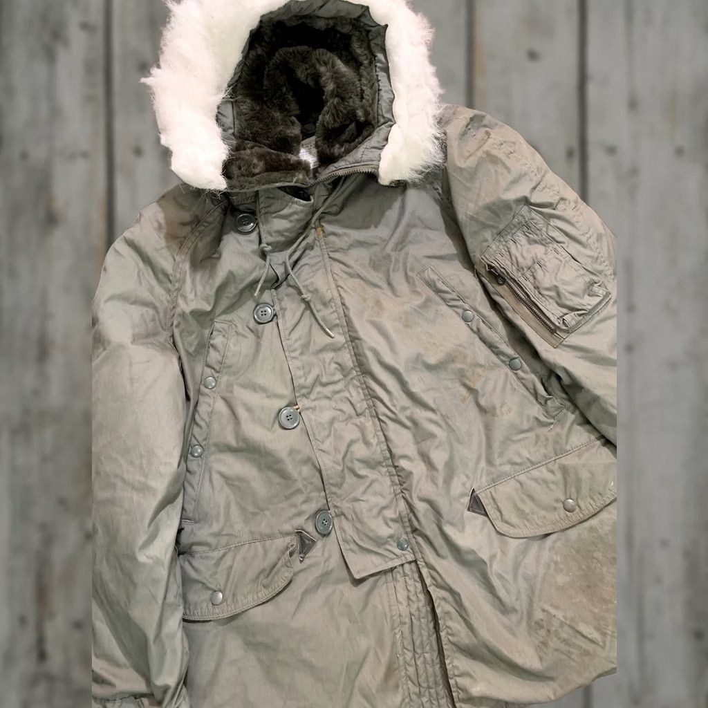 Alpha Industries VINTAGE Alpha N-3B Air Crew Jacket Parka USAF 59 Mens Medium Green Wool Insulation Fur Trim Zipper Full Zip Hooded Wind-Resistant Military 50s 60s Size US M / EU 48-50 / 2 - 1 Thumbnail