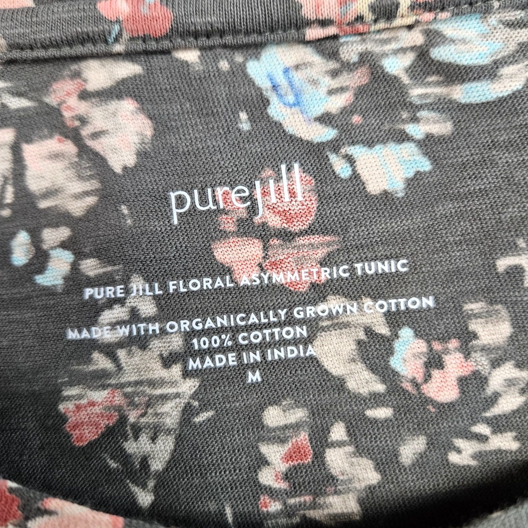 J. Jill Pure Jill Womens Floral Asymmetrical Tunic Sz Medium Gray Blue Organic Cotton Shirt Size M / US 6-8 / IT 42-44 - 5 Thumbnail
