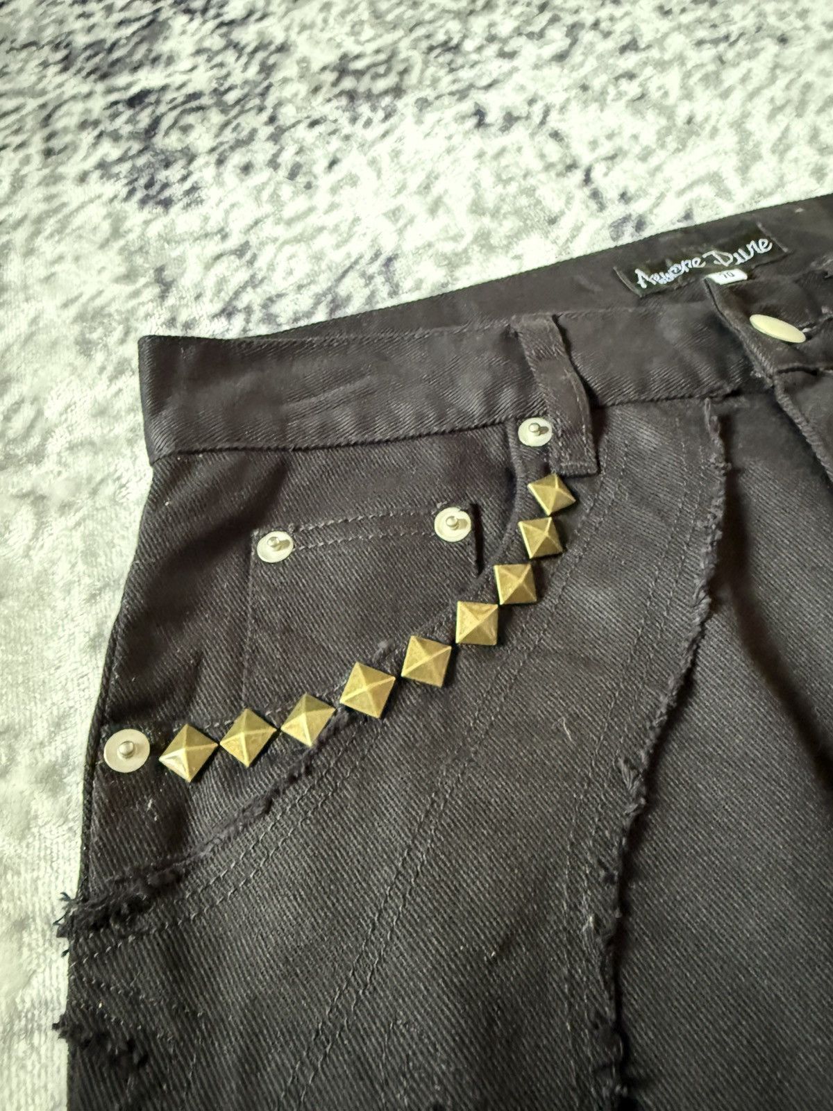 Japanese Brand Amore Pure Jagged Fractured Lightning Studded Flared Jeans Size US 27 - 15 Thumbnail