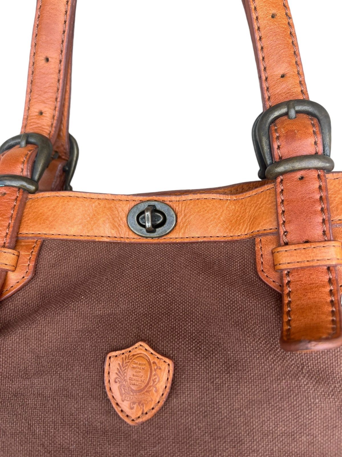 Japanese Brand × Leather Vintage Stranuovo X Ace Leather Cavas Tote Bag Size ONE SIZE - 8 Thumbnail