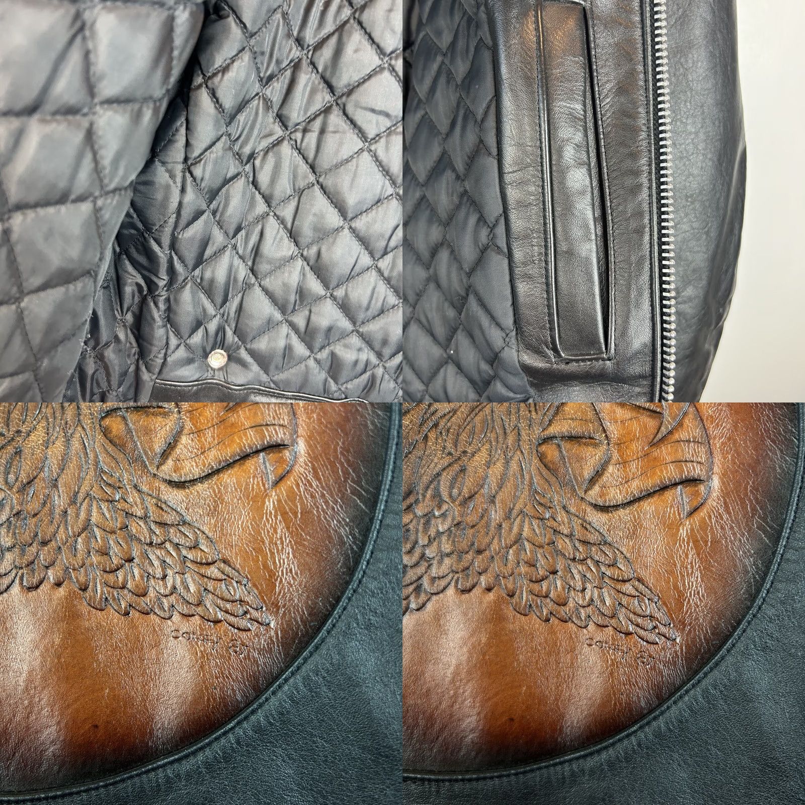 Vintage VINTAGE Leather Jacket Mens 46 Moto Black Eagle Unique Artwork Made USA Signed Jacket Size US S / EU 44-46 / 1 - 9 Thumbnail