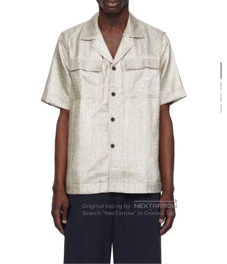 Dries Van Noten Dries Van Noten Silver Plain Weave Metallic Thread Shirt Size US XL / EU 56 / 4 - 1 Thumbnail