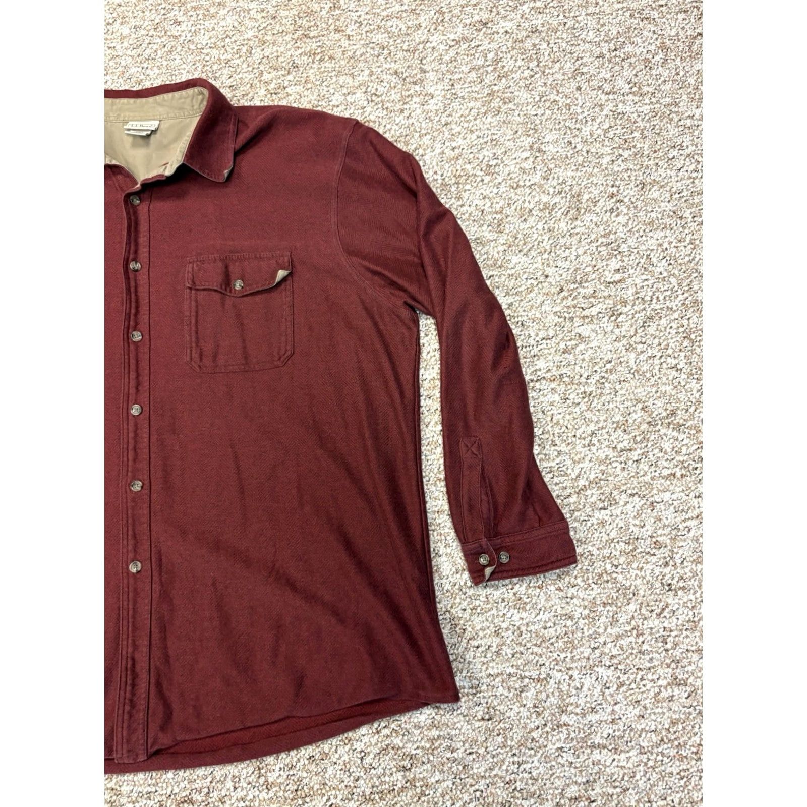 Vintage VINTAGE LL Bean Shirt Mens XL Reg Burgundy Red Herringbone Cotton Button Up Flannel Size US XL / EU 56 / 4 - 3 Thumbnail