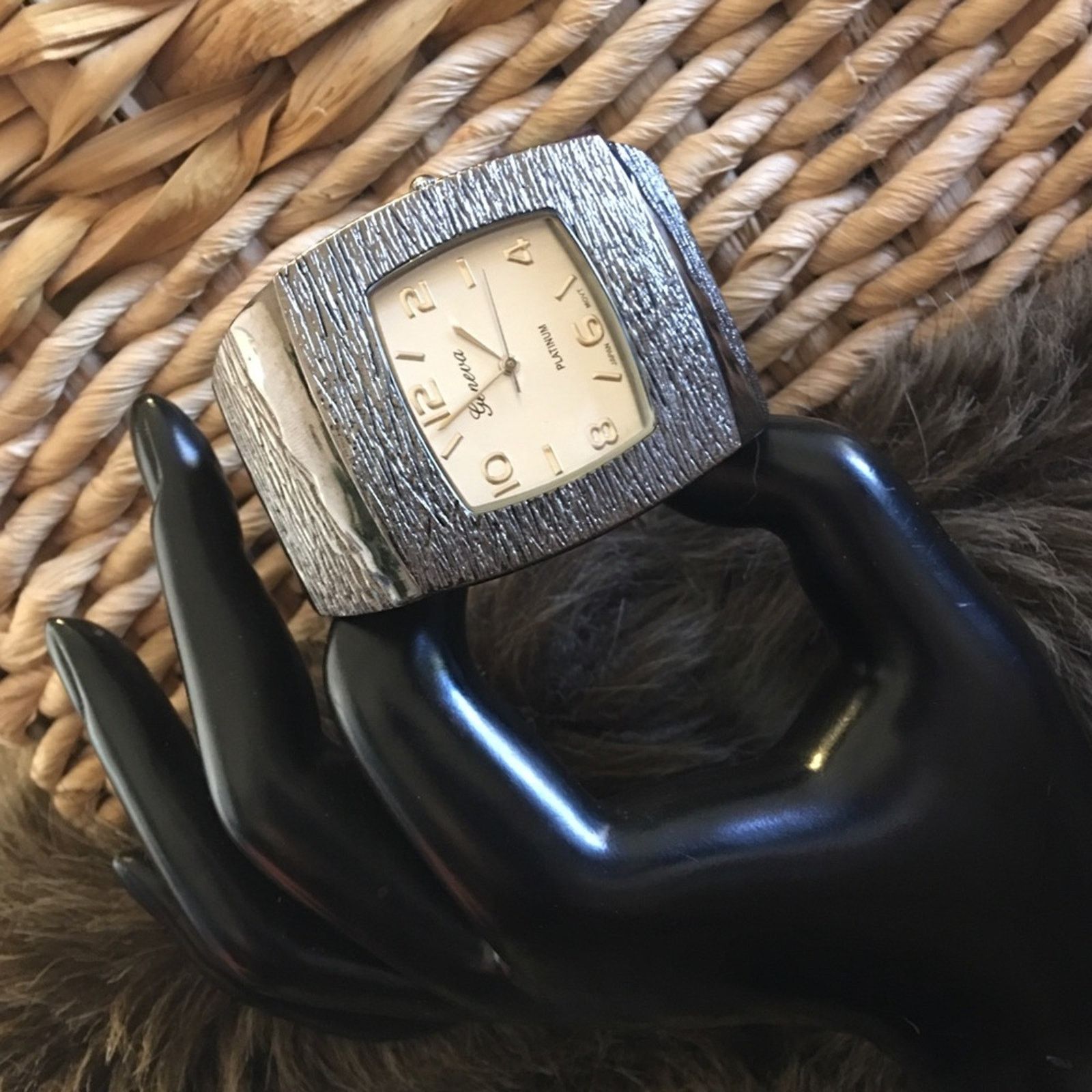Jewelry Ladies Geneva Platinum black chrome cuff watch Size ONE SIZE - 1 Thumbnail