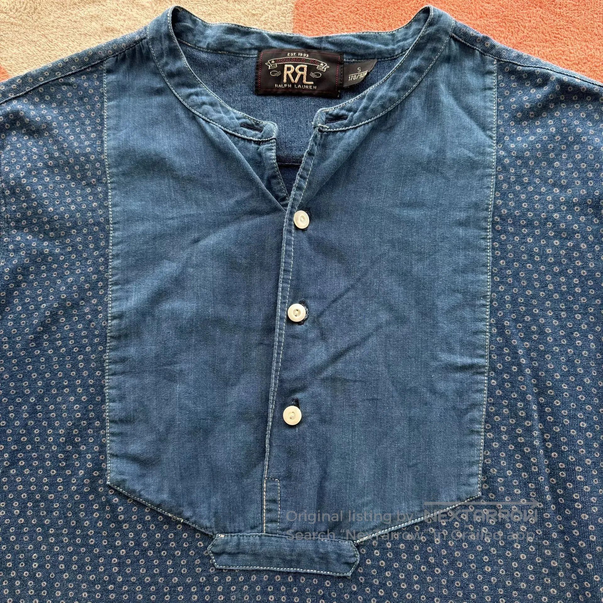 RRL Ralph Lauren RRL Indigo Polka Dot Henley Shirt. Size US S / EU 44-46 / 1 - 2 Thumbnail