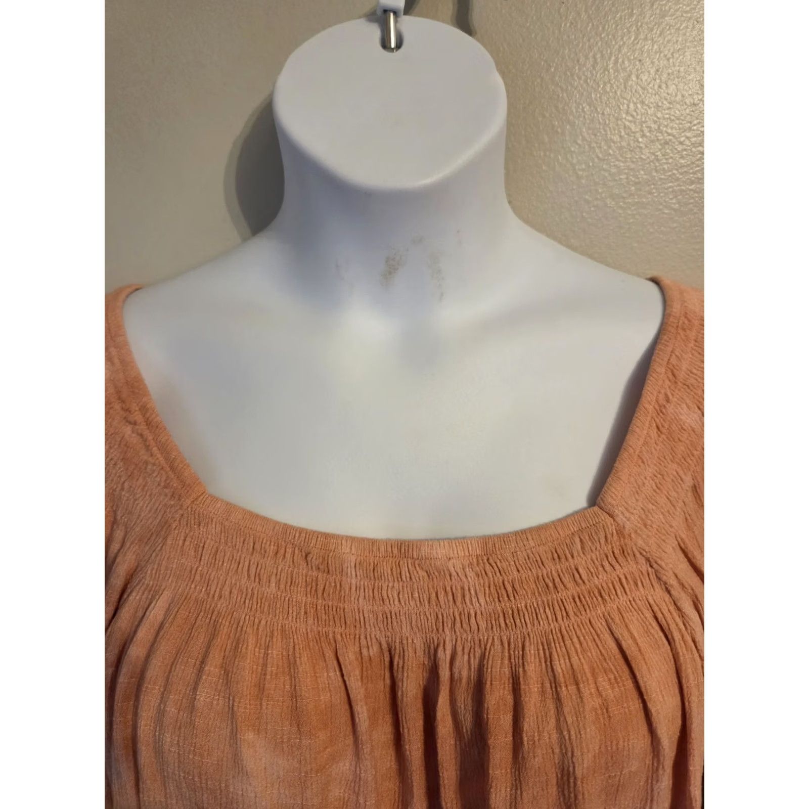 Vintage Maurices Orange Smocked Trim Crinkle Top Blouse Hippie Boho Festival 2X XXL Womens Size XXL / US 16-18 / IT 52-54 - 2 Thumbnail