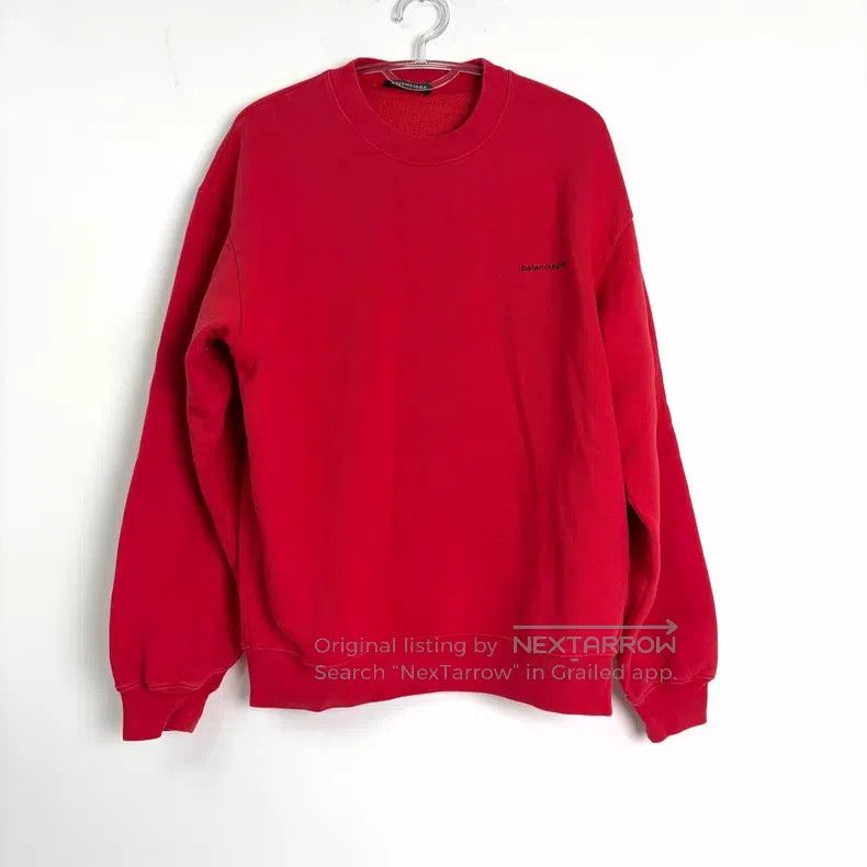 Balenciaga Balenciaga Red Embroidered Logo Round Neck Sweatshirt Size US S / EU 44-46 / 1 - 1 Thumbnail