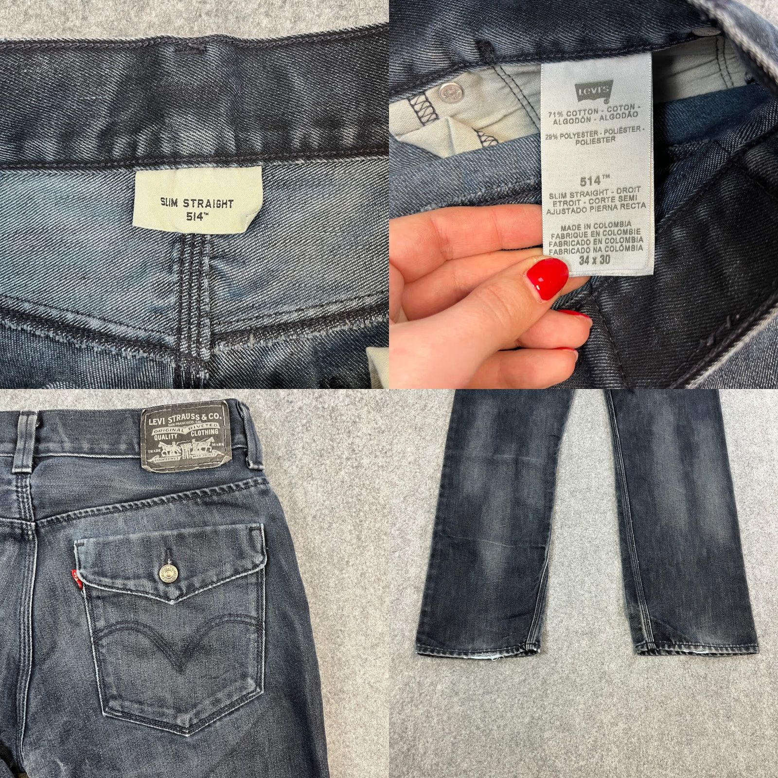 Levi's VINTAGE Levi's 514 Jeans Mens Regular Straight 34 30 Dark Wash Blue Flap Pocket Denim Cotton Polyester 5-Pocket Design Leather Logo 34 in Waist Size US 34 / EU 50 - 8 Thumbnail
