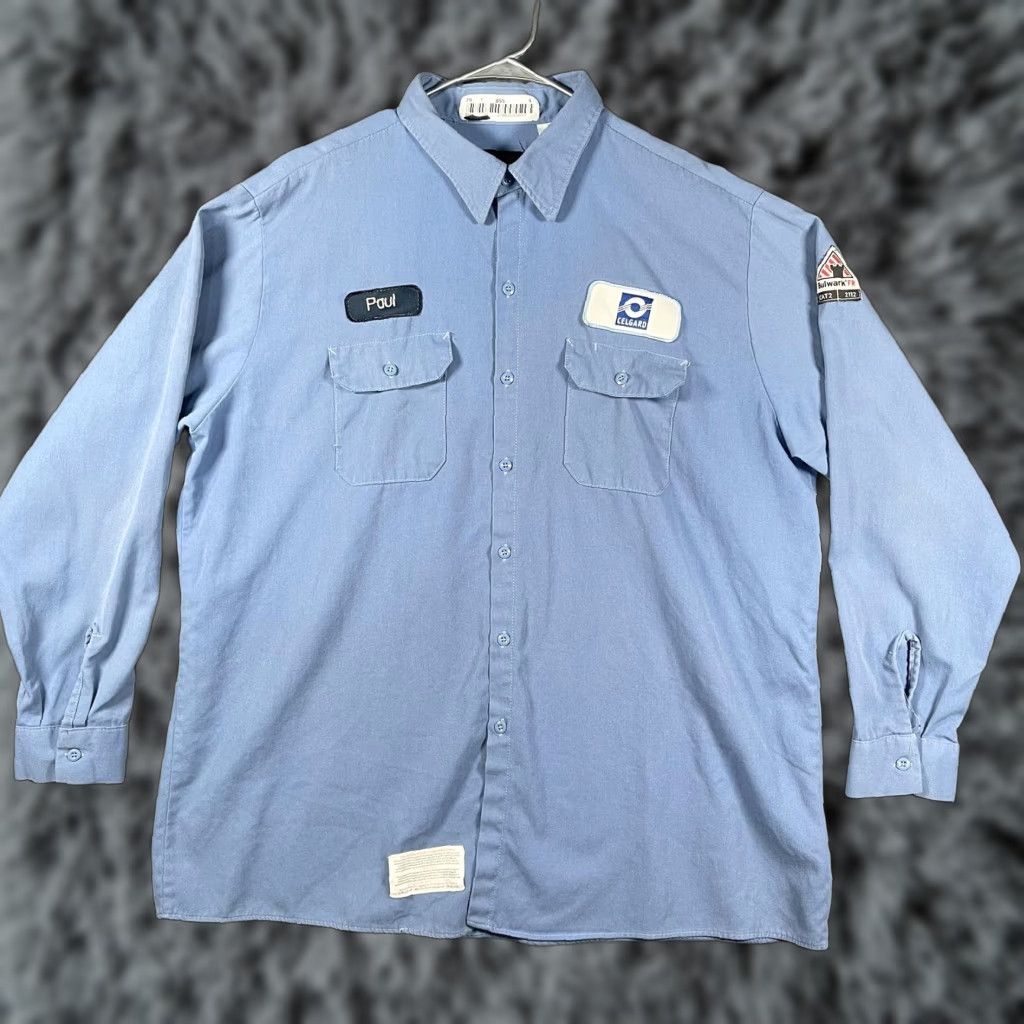 Vintage Bulwark FR Work Shirt Mens 3XL Long Sleeve Button-Down Light Blue Twill Size US XXL / EU 58 / 5 - 1 Thumbnail