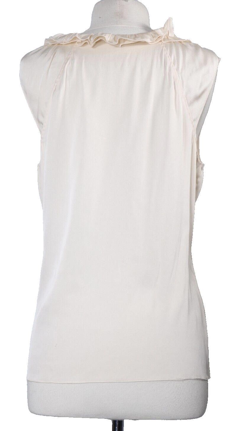 Elie Tahari Elie Tahari Medium Ivory Silk Satin Shirt Top V-Neck Blouse Size M / US 6-8 / IT 42-44 - 6 Thumbnail