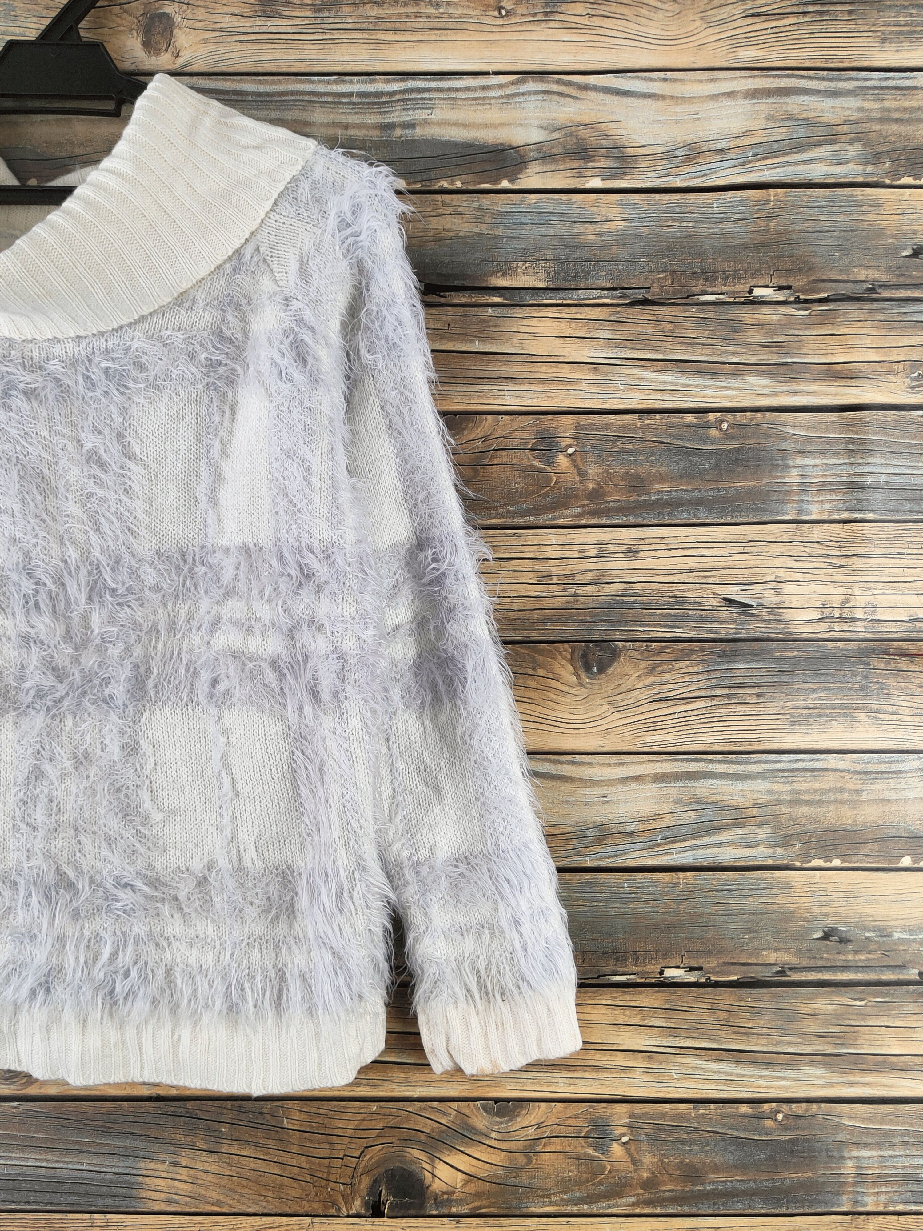 Japanese Brand DL Luccica Cream Purple Fur Mohair Knitwear #46-988 Size M / US 6-8 / IT 42-44 - 5 Thumbnail