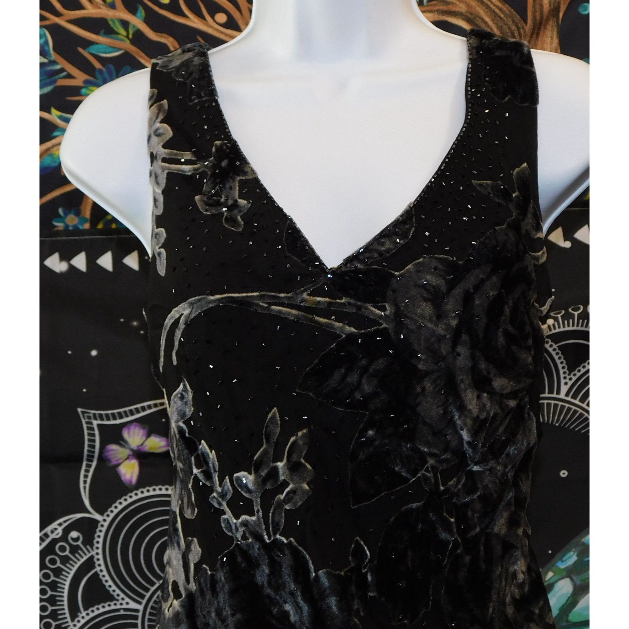 Other Dressbarn Burnt Velvet Beaded Floral Dress Size M / US 6-8 / IT 42-44 - 6 Thumbnail