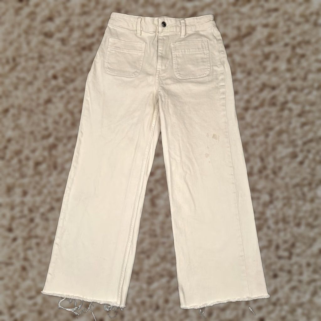 Vintage Free Assembly Jeans Womens 4 Beige Wide-Leg High Rise Raw Hem Cotton 27x26 Size 27" / US 4 / IT 40 - 1 Thumbnail