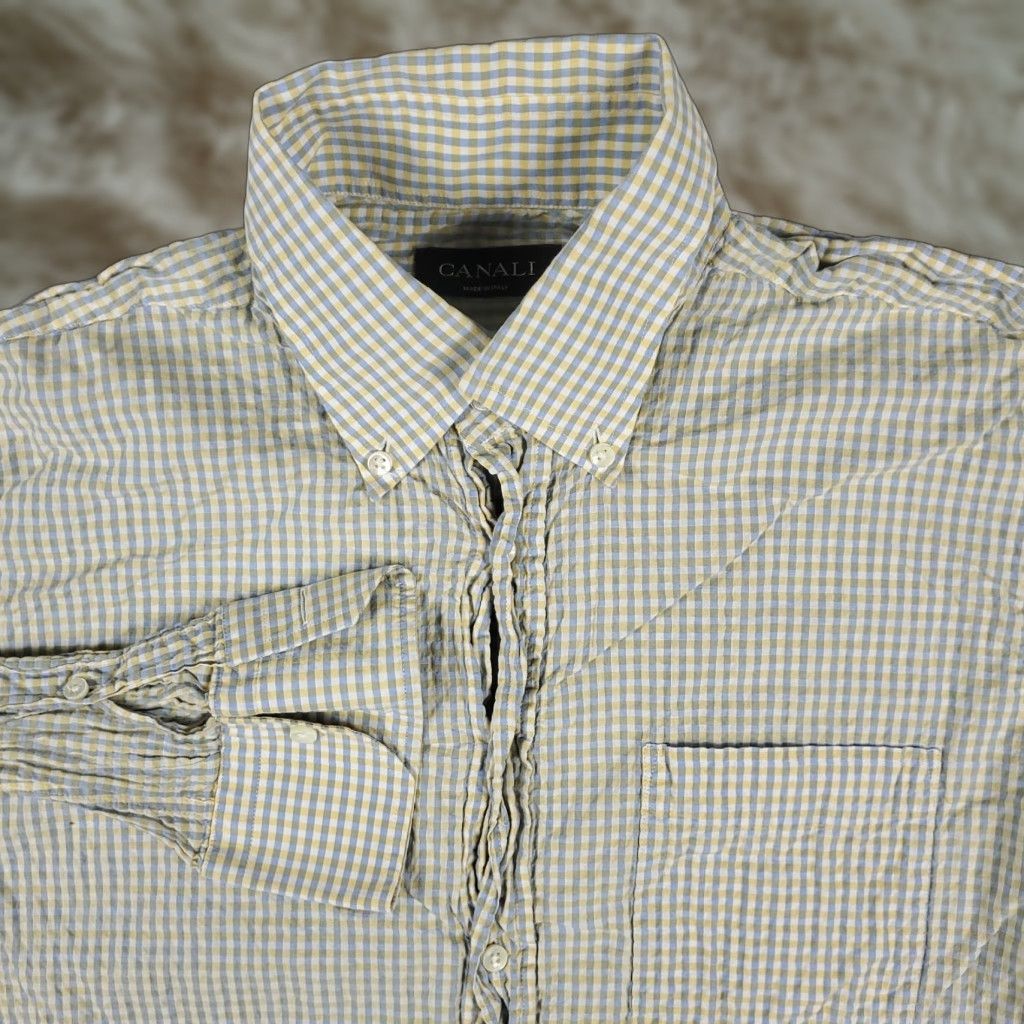Canali Canali Gray Yellow Check Button-Up Shirt Size 16 Mens Long Sleeve Regular Fit Size US L / EU 52-54 / 3 - 1 Thumbnail