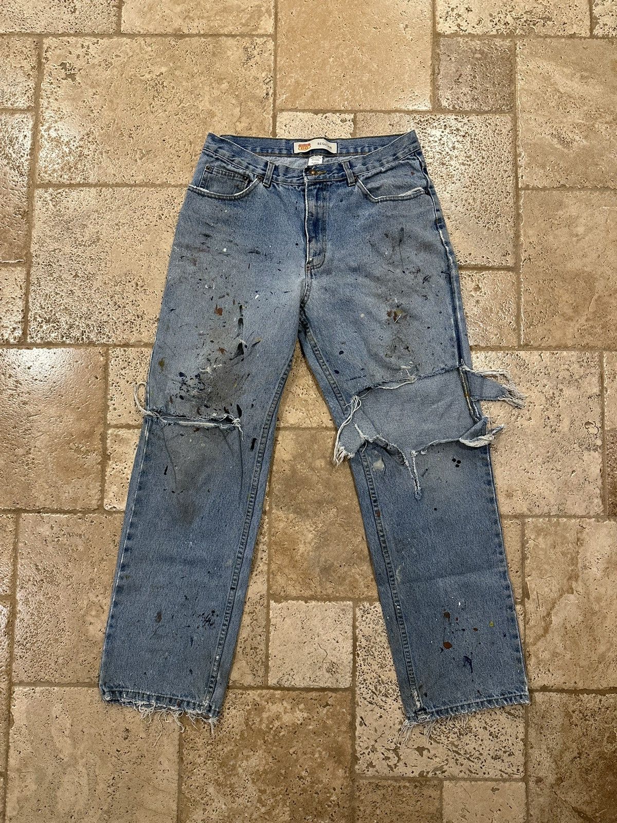 Route 66 × Vintage Vintage Route 66 Painter’s Distressed Thrashed Blue Denim Size US 34 / EU 50 - 1 Thumbnail