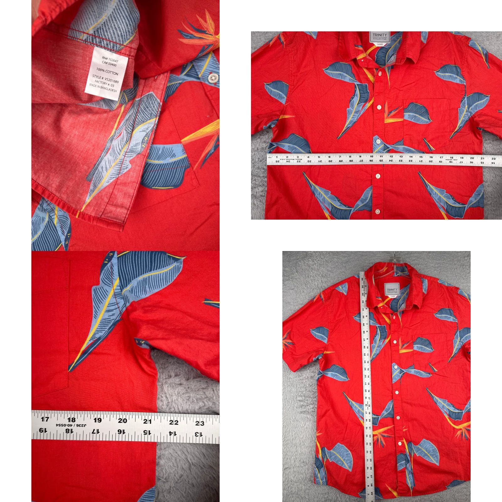 Vintage Molokai Surf Co Hawaiian Shirt Adult Large Blue Floral Cotton Slim Fit Size US L / EU 52-54 / 3 - 8 Thumbnail