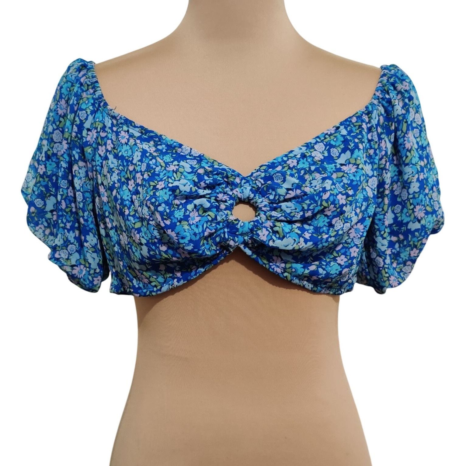 Other Wild Fable Womens Juniors Crop Top Puff Sleeve Lace Back Blu Size XL / US 12-14 / IT 48-50 - 1 Thumbnail